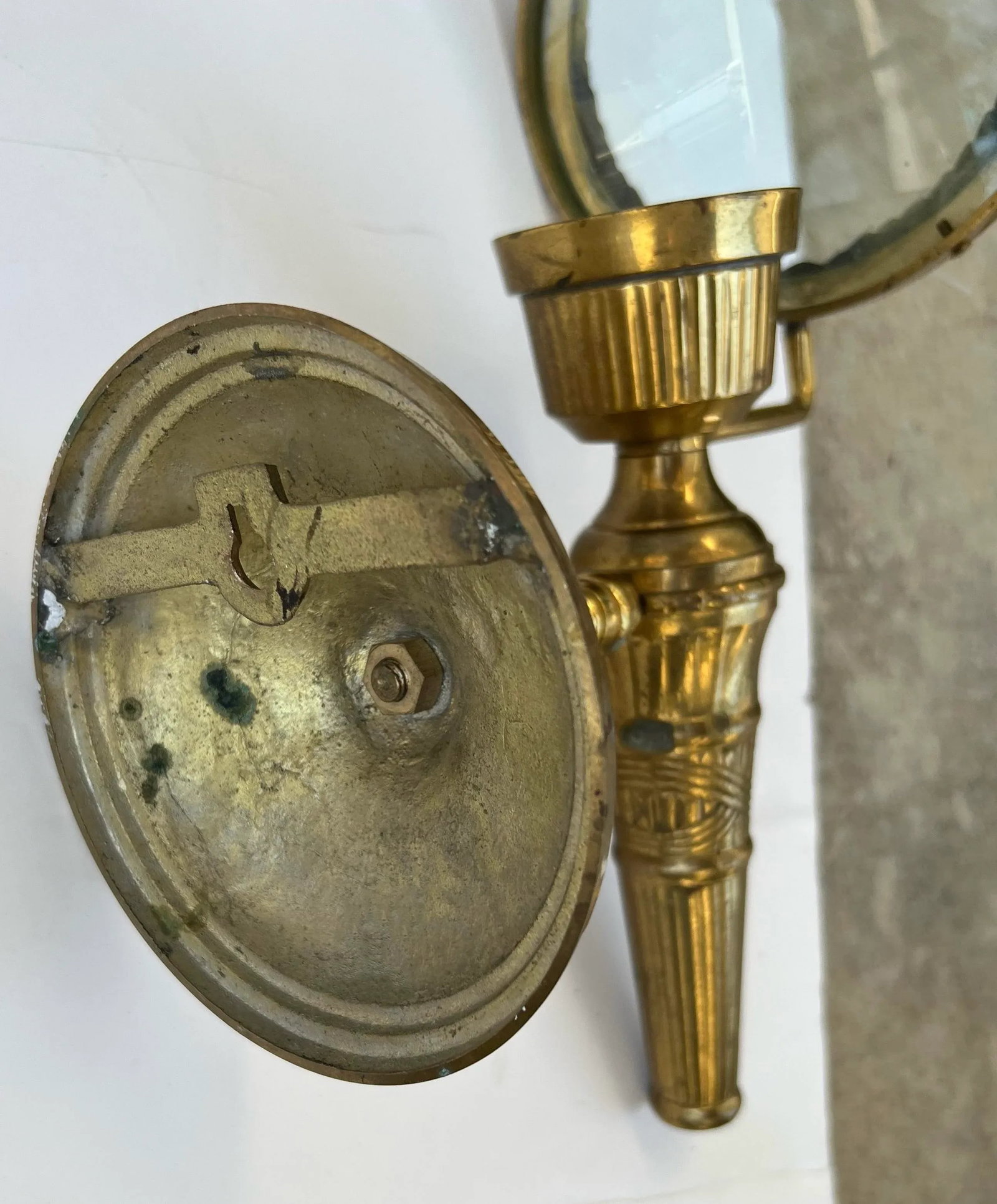 Mid-Century Neo- Classical Style Cast Brass Magnifying Glass Sconces - Pair - 2