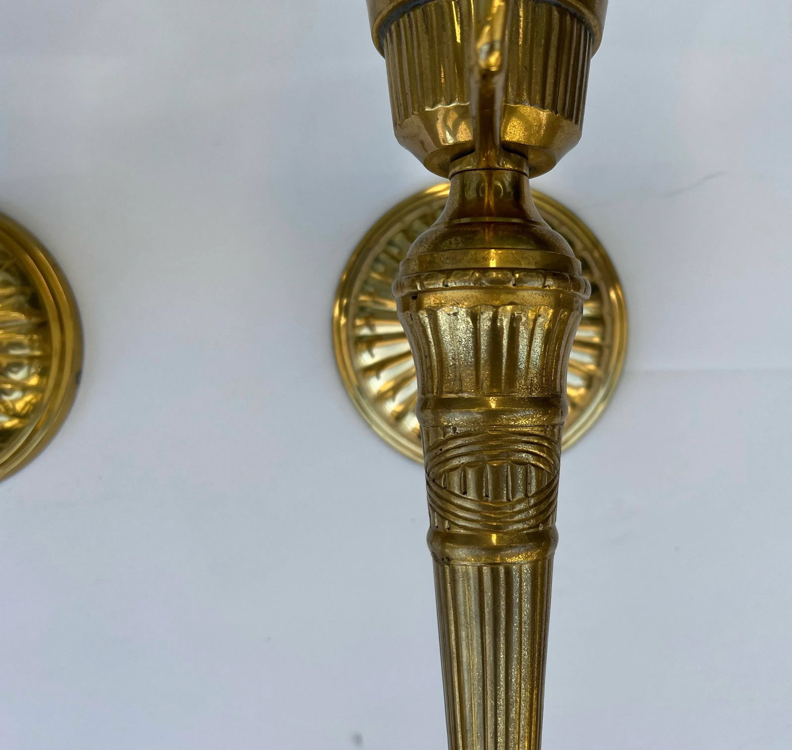 Mid-Century Neo- Classical Style Cast Brass Magnifying Glass Sconces - Pair - 3