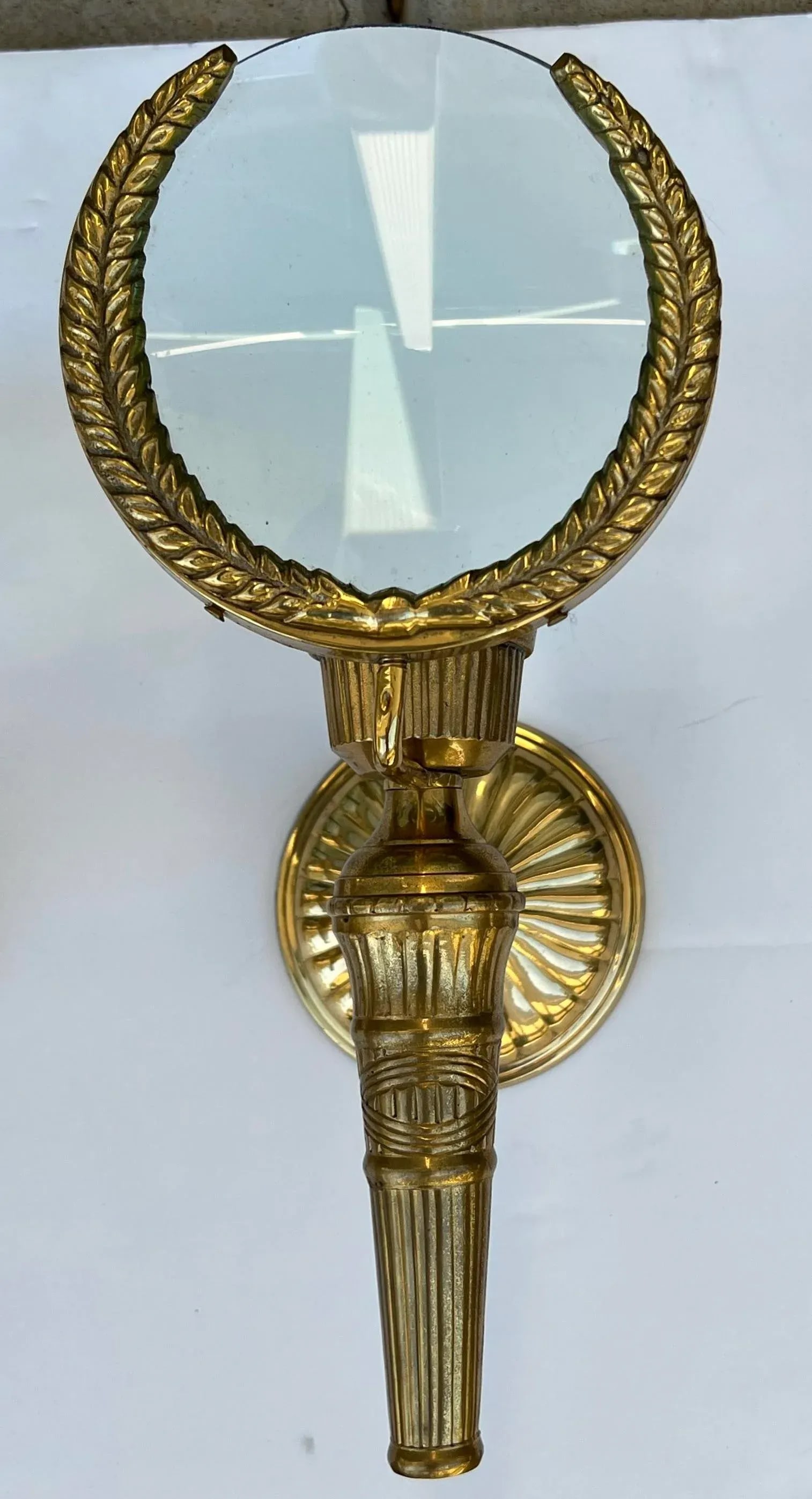 Mid-Century Neo- Classical Style Cast Brass Magnifying Glass Sconces - Pair - 5