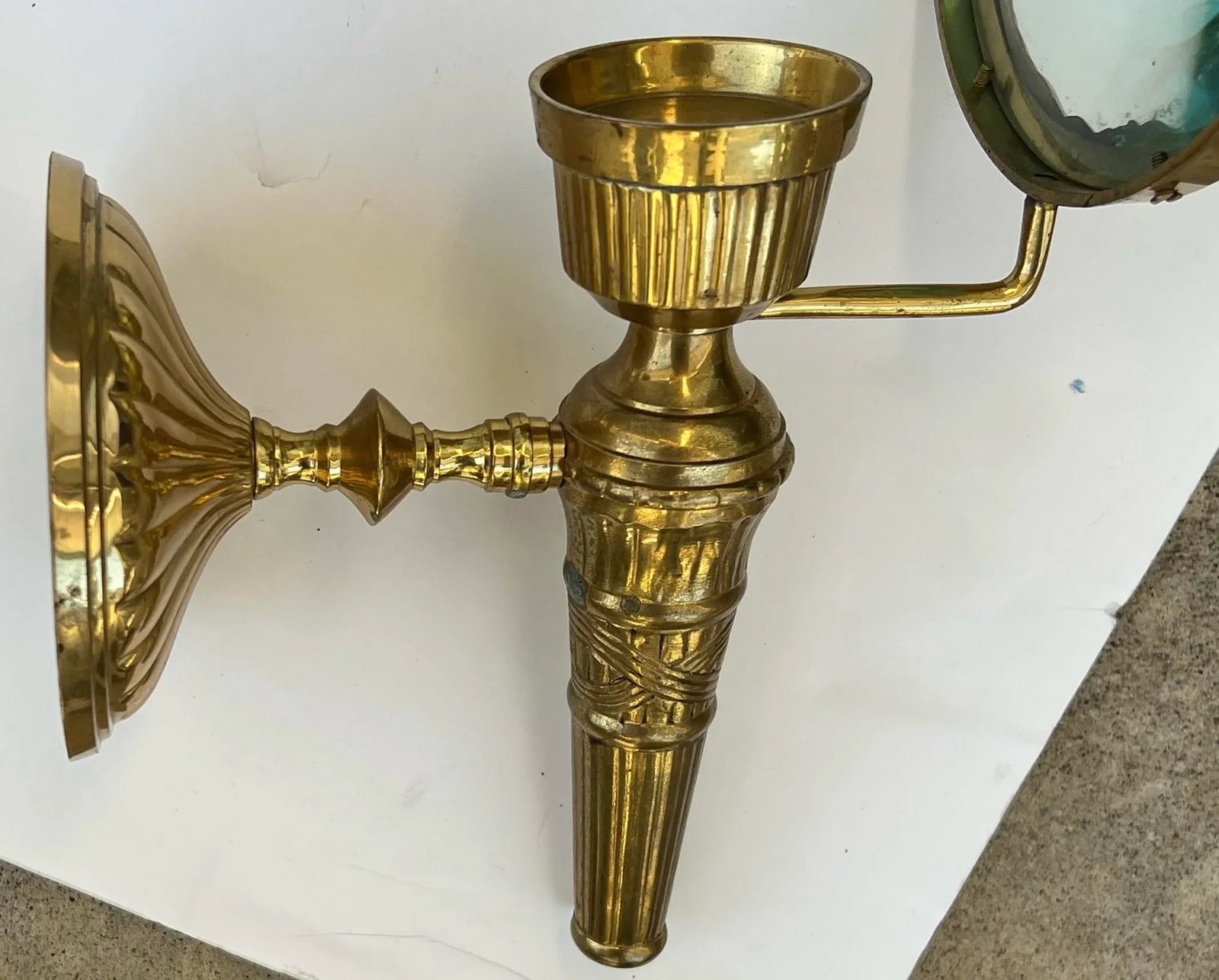 Mid-Century Neo- Classical Style Cast Brass Magnifying Glass Sconces - Pair - 6