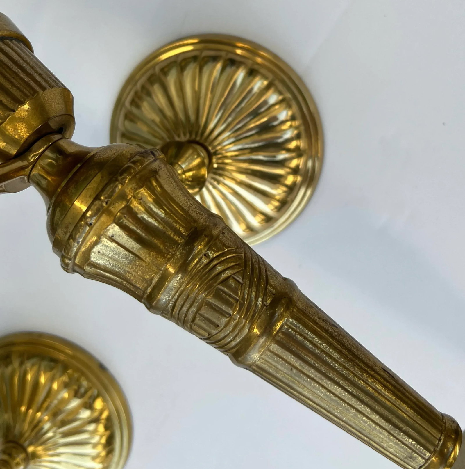 Mid-Century Neo- Classical Style Cast Brass Magnifying Glass Sconces - Pair - 7