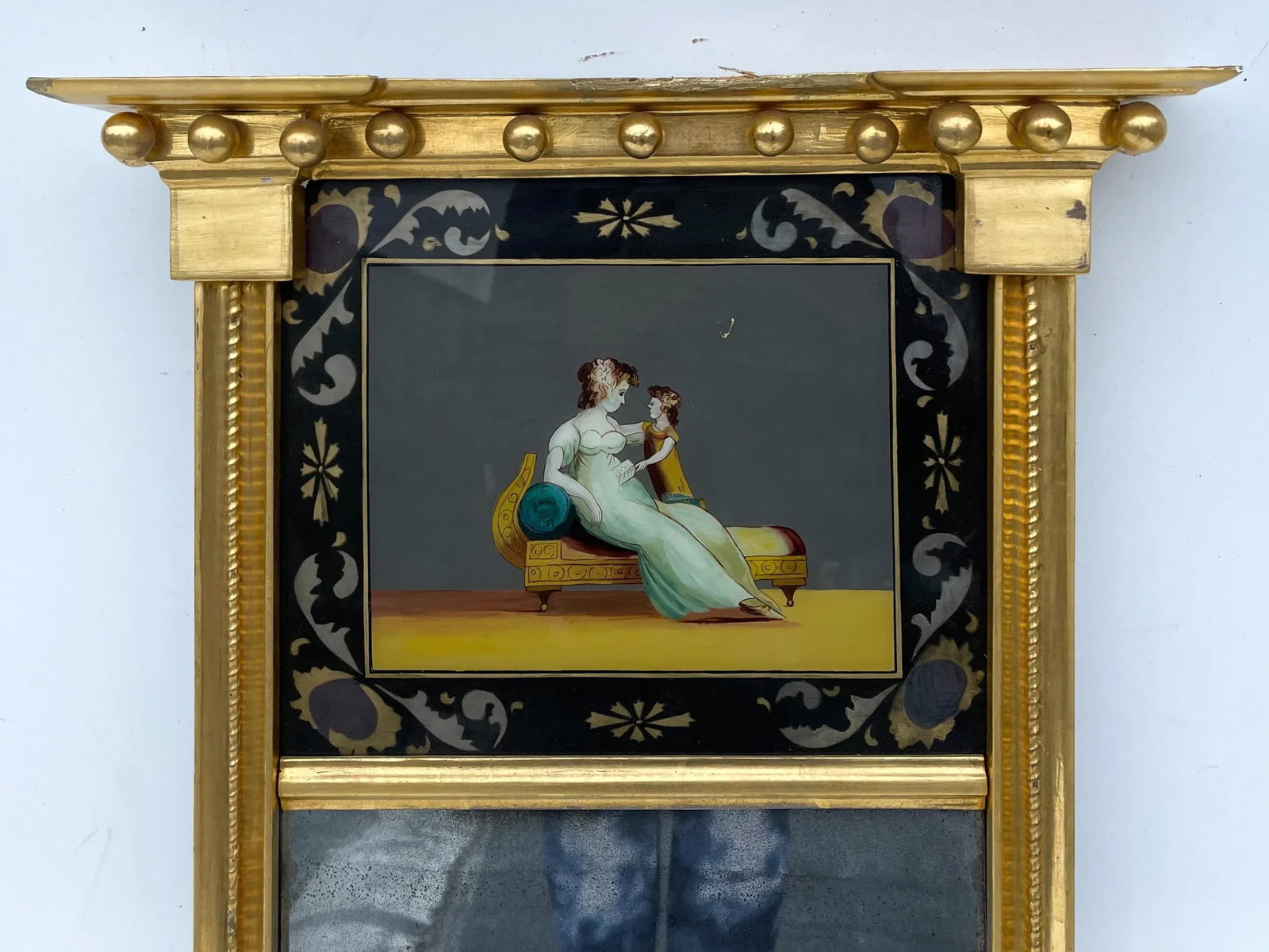 19th Century Federal Style Gilded Eglomise Trumeau Mirror With Mother & Child - 2
