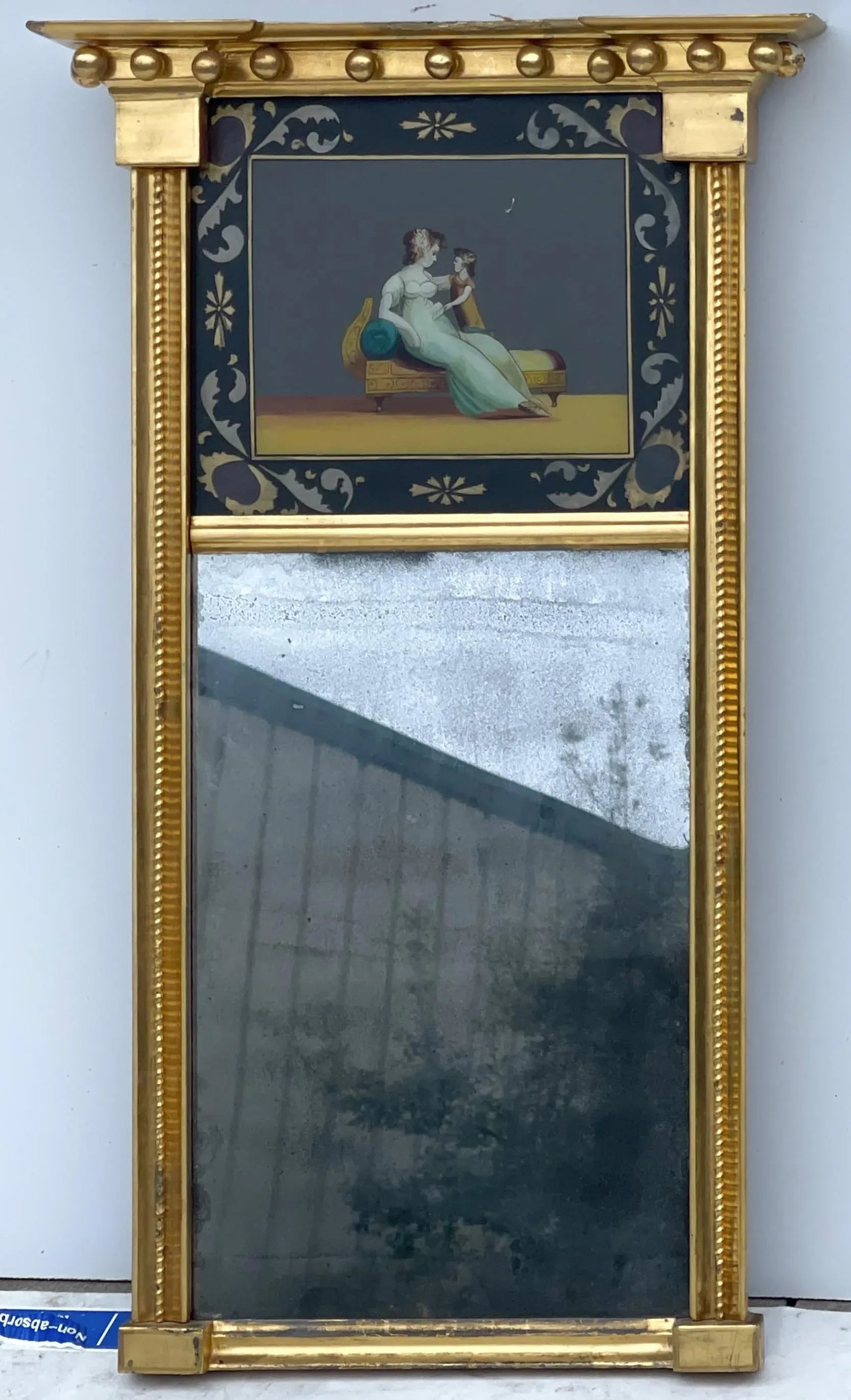 19th Century Federal Style Gilded Eglomise Trumeau Mirror With Mother & Child - 4
