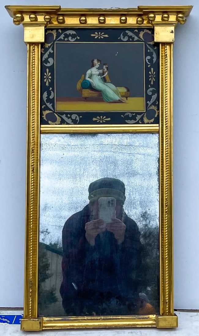 19th Century Federal Style Gilded Eglomise Trumeau Mirror With Mother & Child - 5