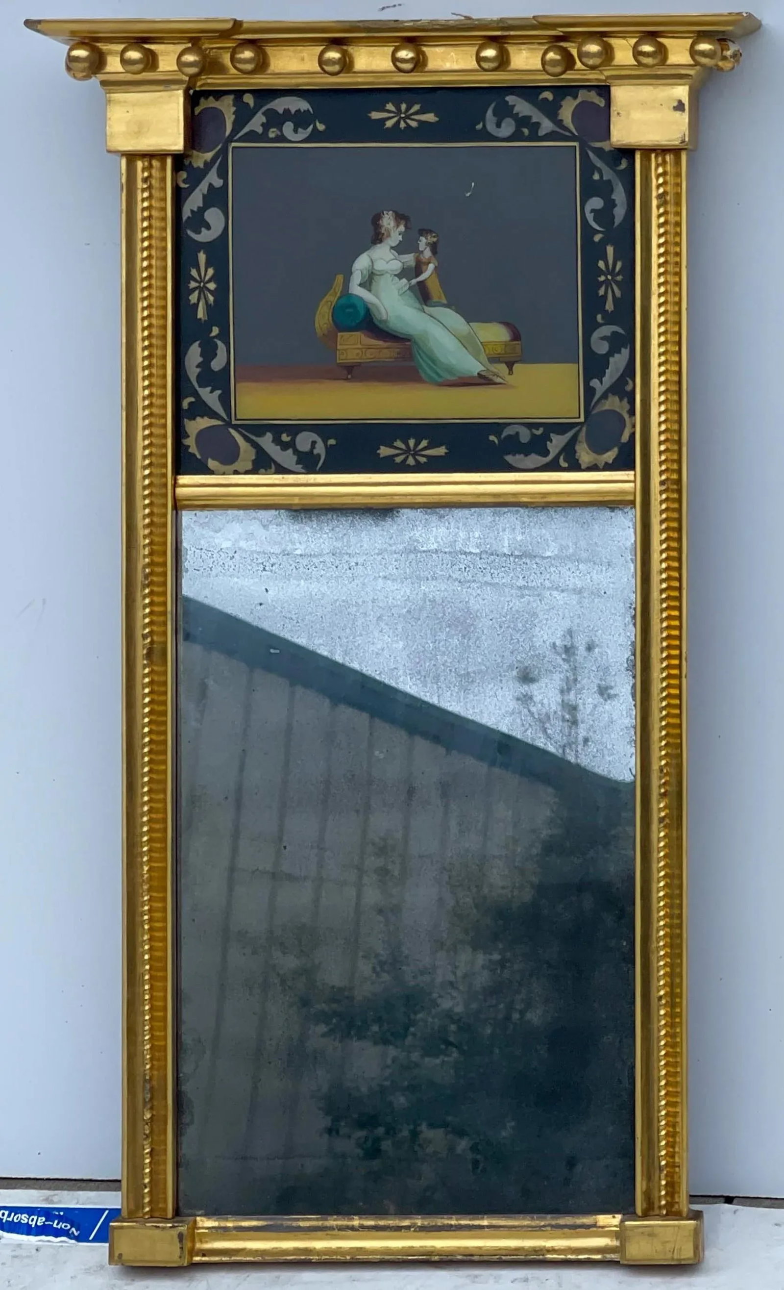 19th Century Federal Style Gilded Eglomise Trumeau Mirror With Mother & Child - 6