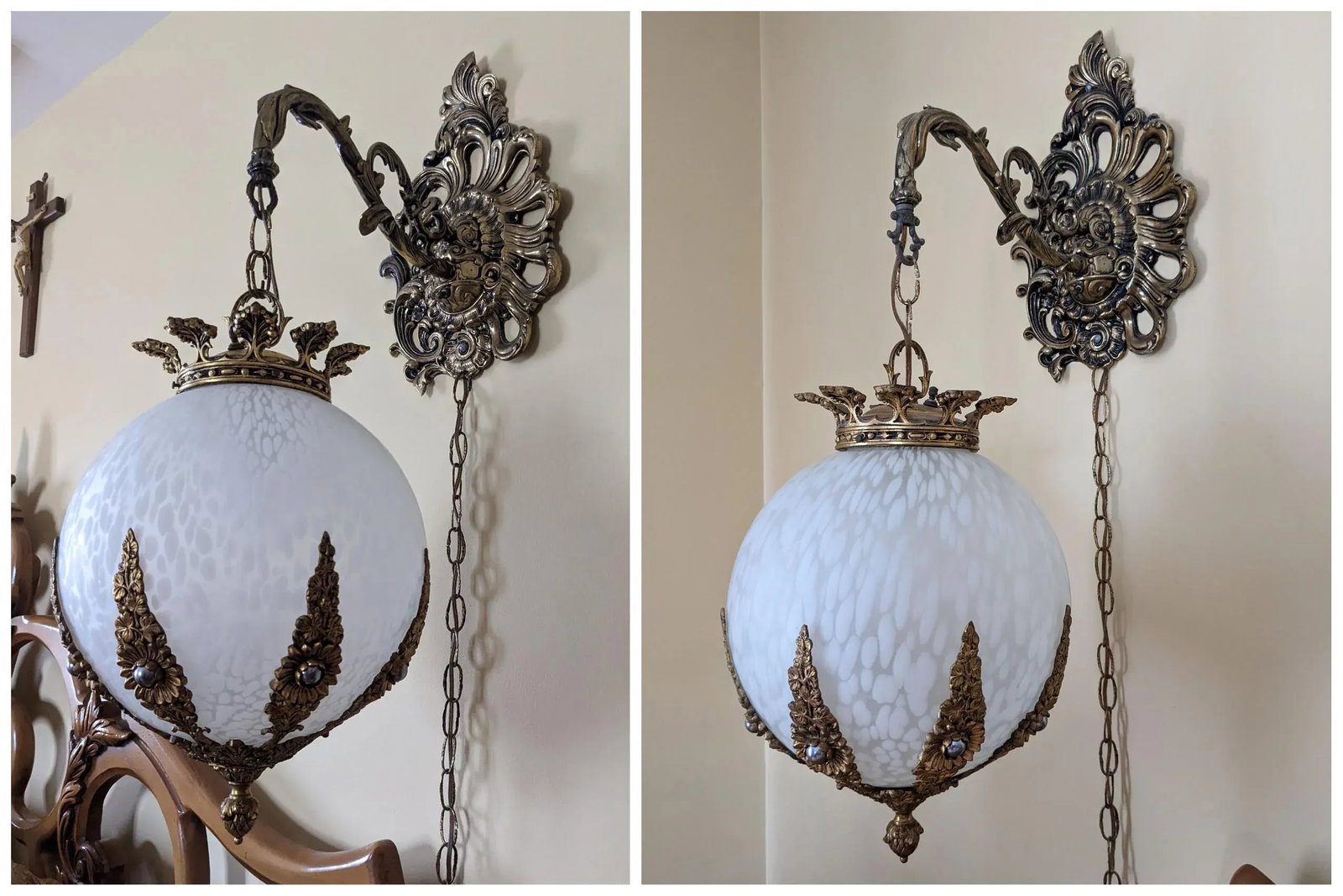 Pair of 1960's Art Deco Hanging Globe Swag Lamps - 13