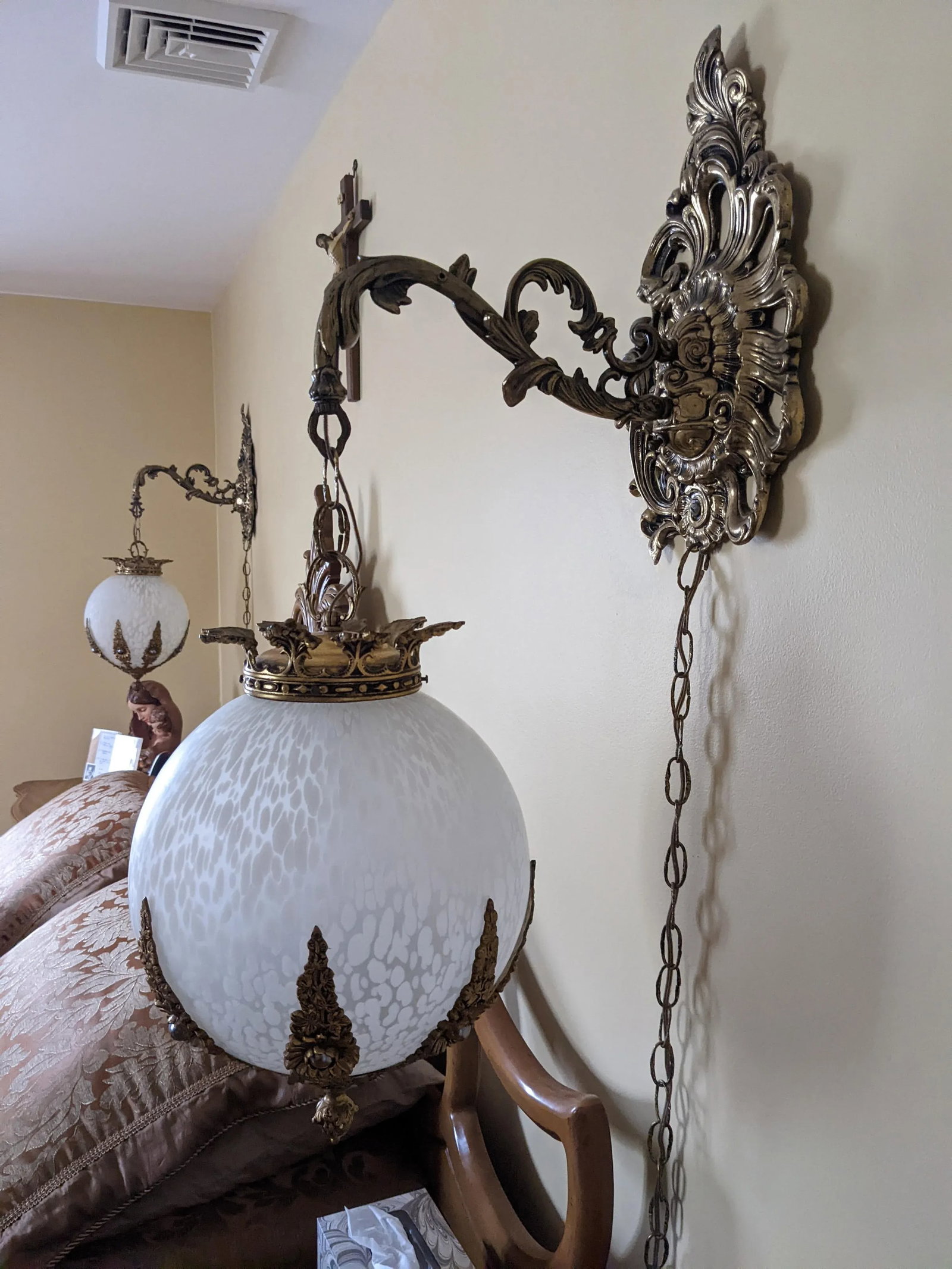 Pair of 1960's Art Deco Hanging Globe Swag Lamps - 2
