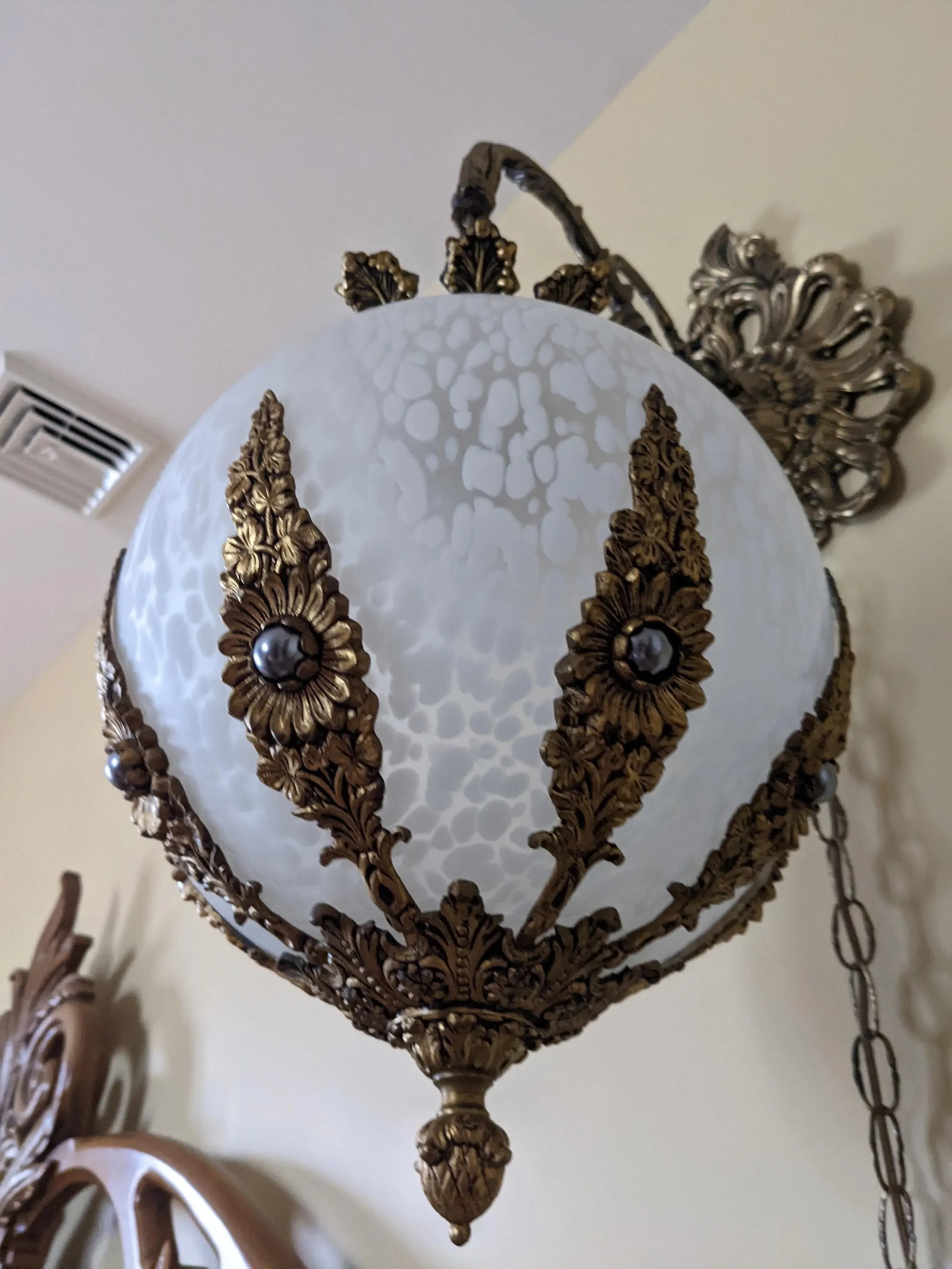 Pair of 1960's Art Deco Hanging Globe Swag Lamps - 3