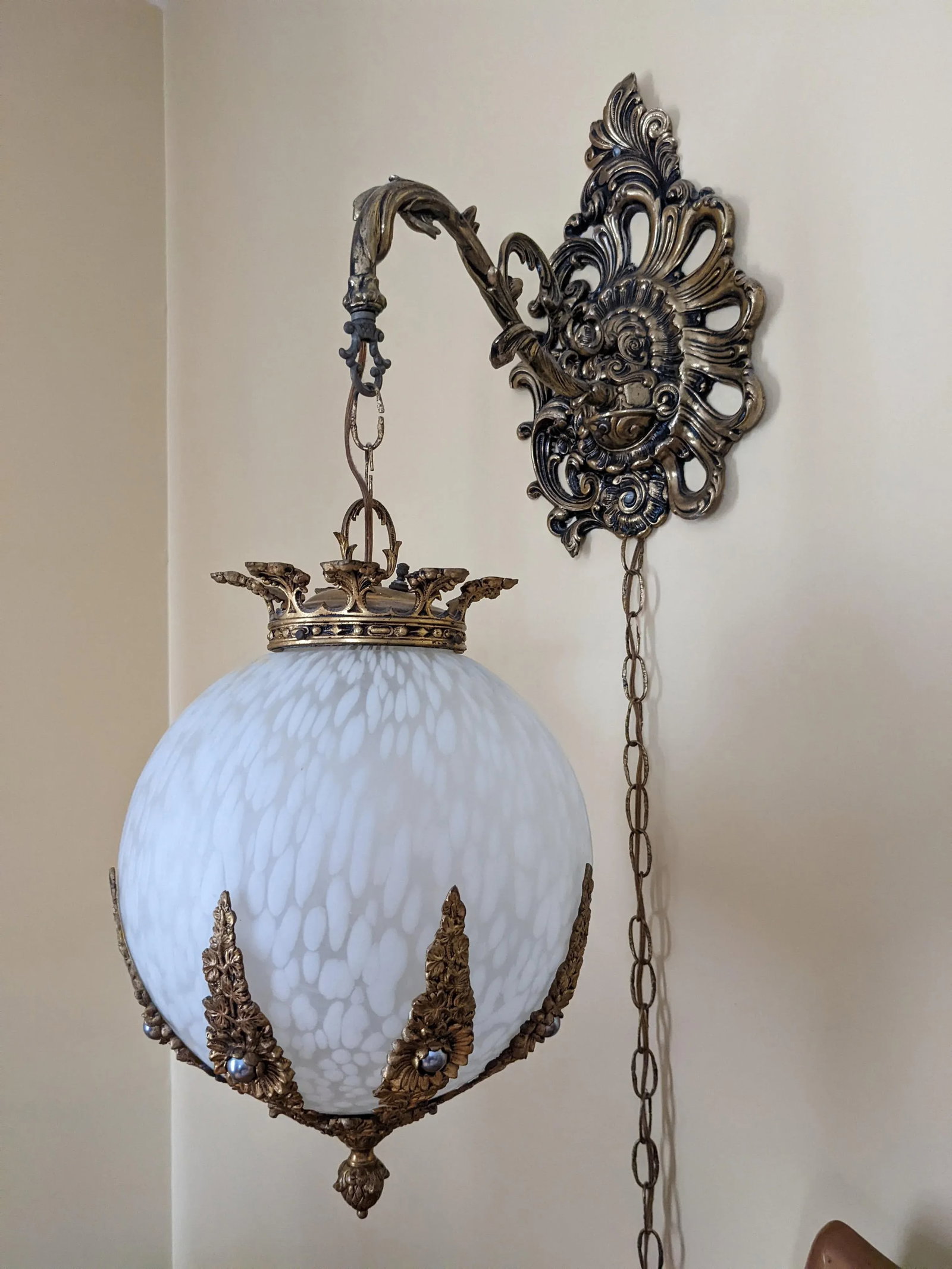 Pair of 1960's Art Deco Hanging Globe Swag Lamps - 5