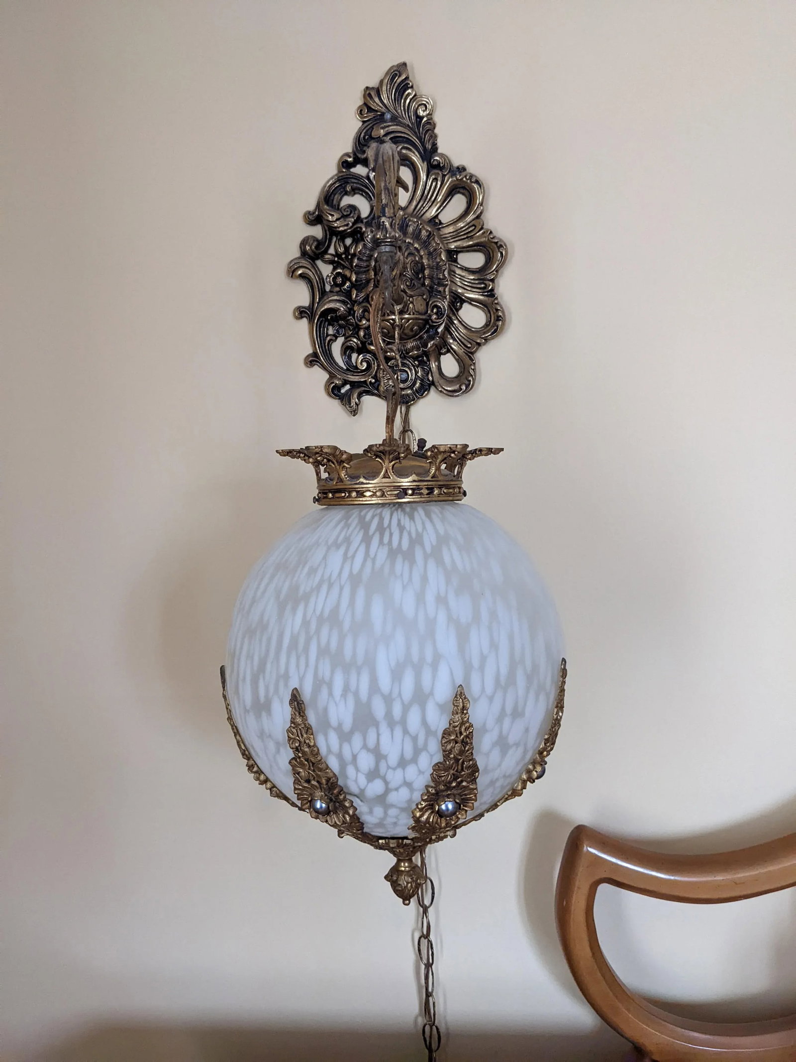 Pair of 1960's Art Deco Hanging Globe Swag Lamps - 6