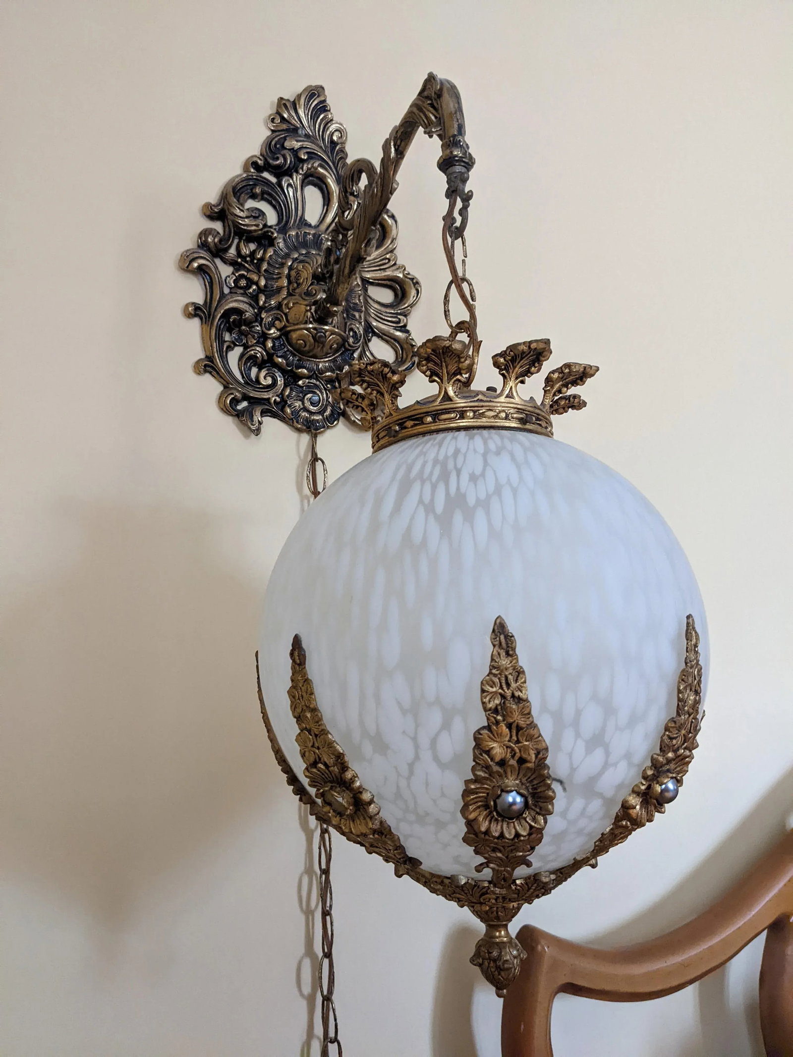 Pair of 1960's Art Deco Hanging Globe Swag Lamps - 7