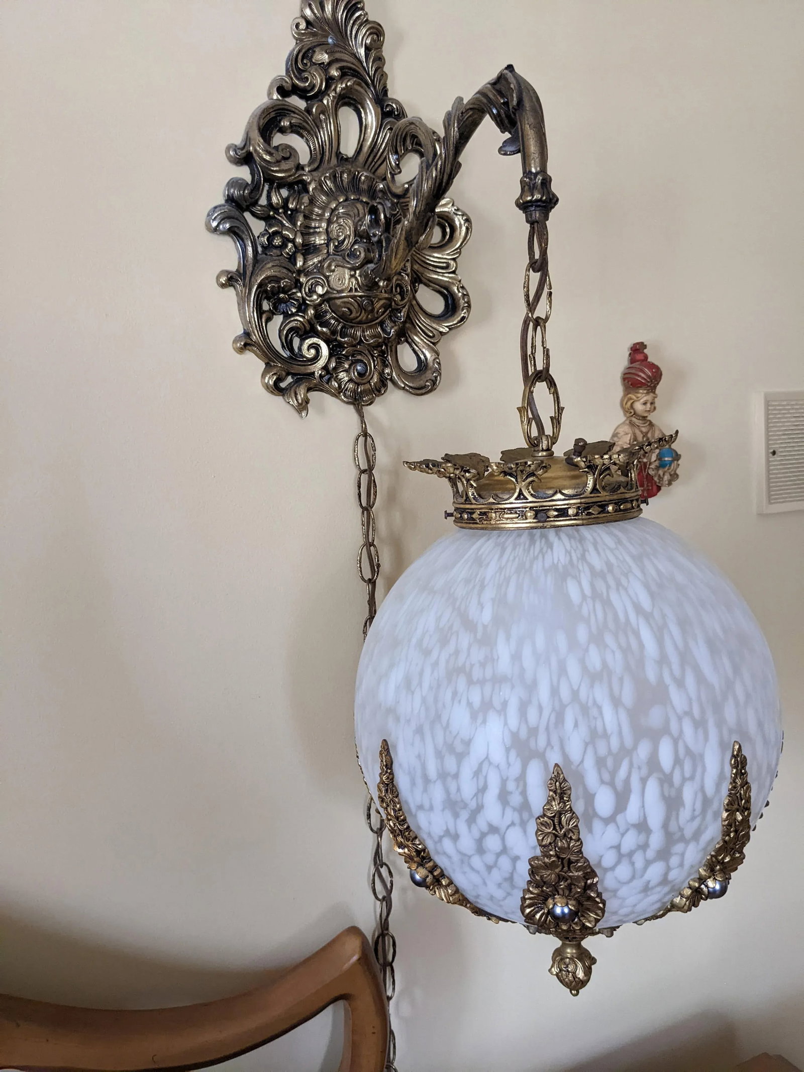 Pair of 1960's Art Deco Hanging Globe Swag Lamps - 8