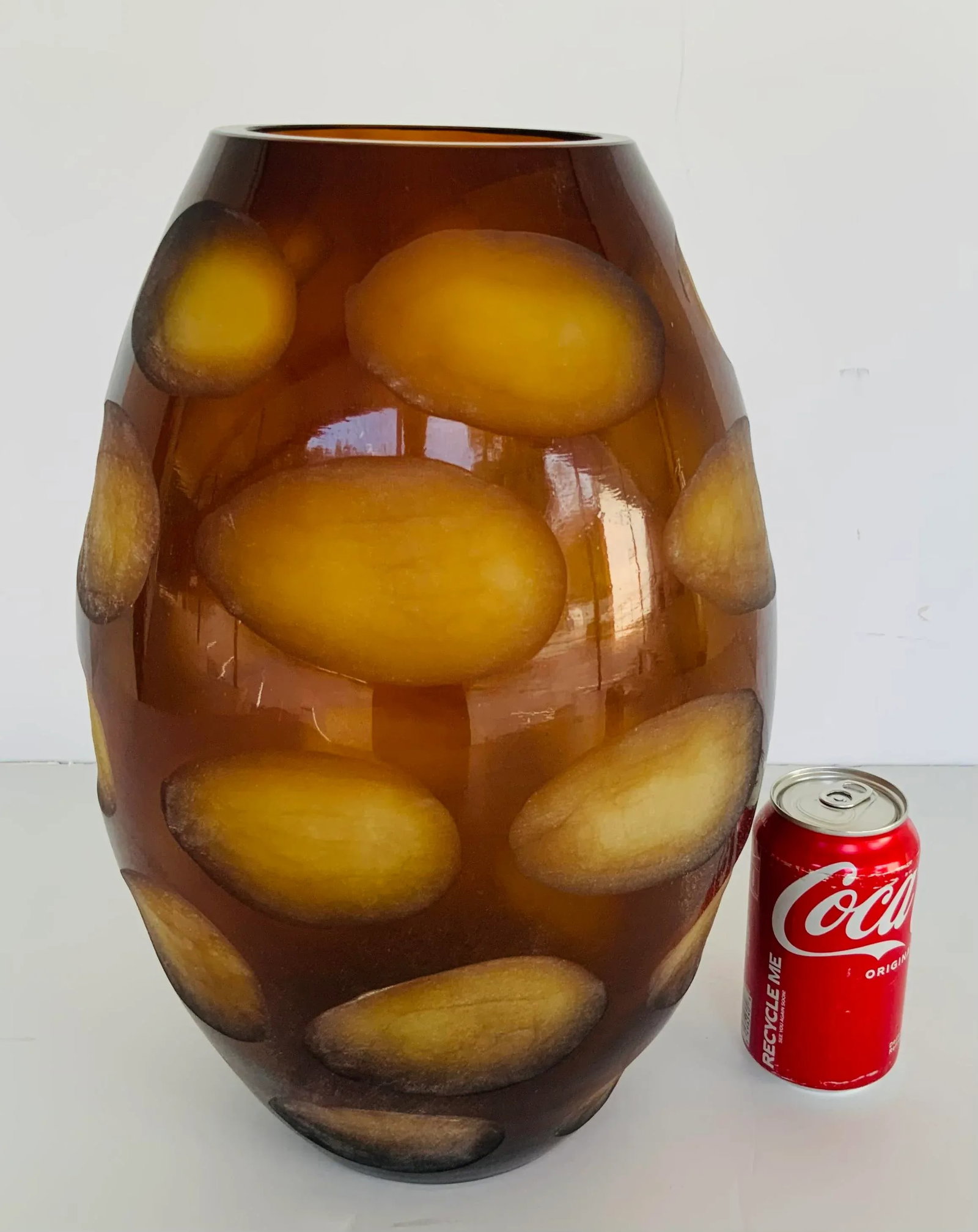 Theodore Alexander Modern Amber Cut Art Glass Vase - 3