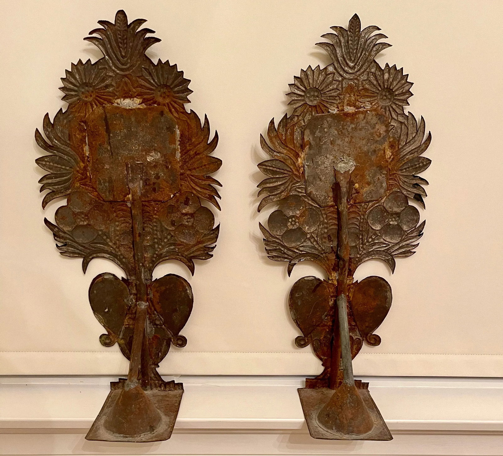 19th Century French Art Deco Painted Tole Metal Altar Flowers - a Pair - 3
