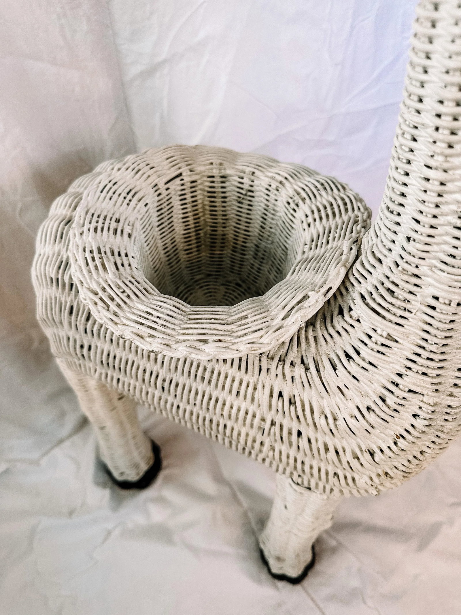 Vintage White Wicker Giraffe Animal Planter Stand - 10