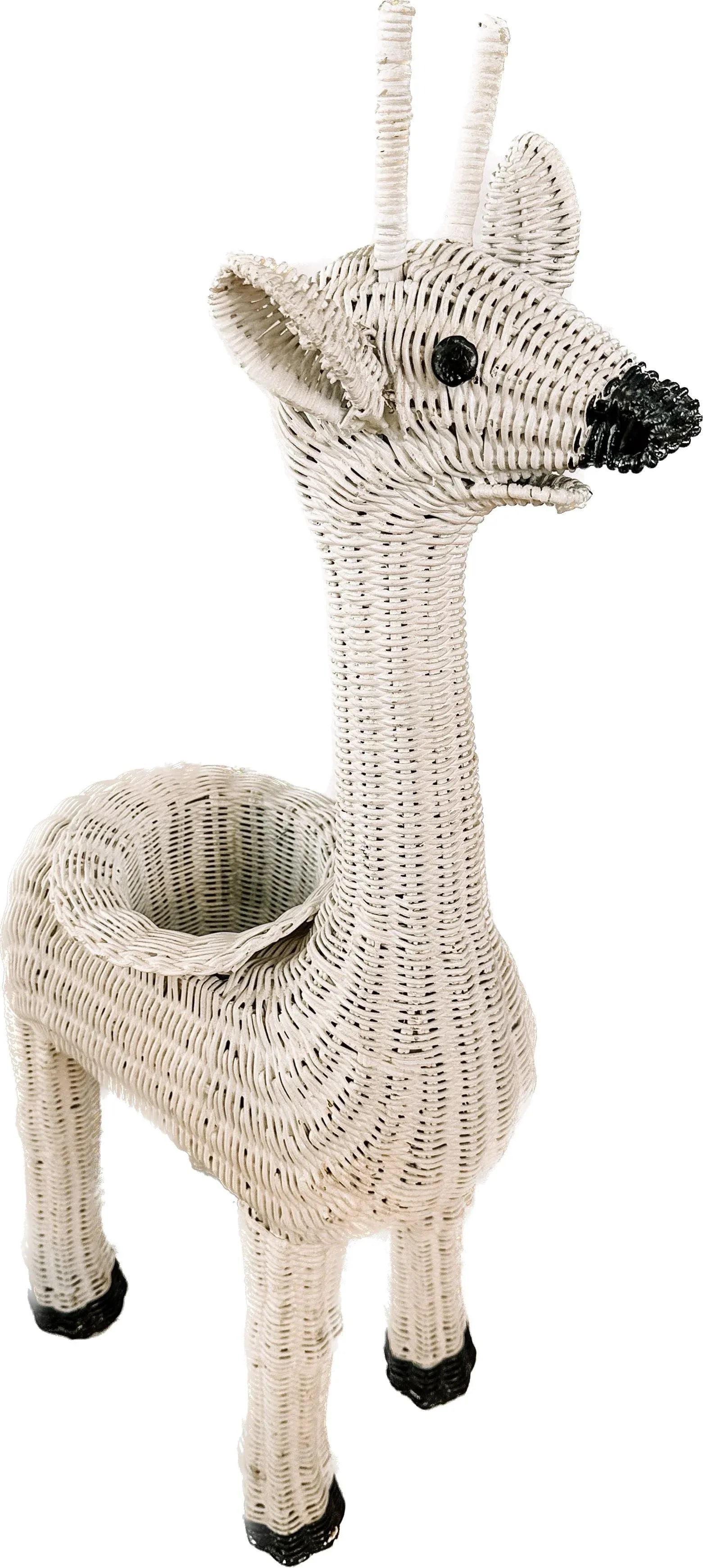Vintage White Wicker Giraffe Animal Planter Stand - 11