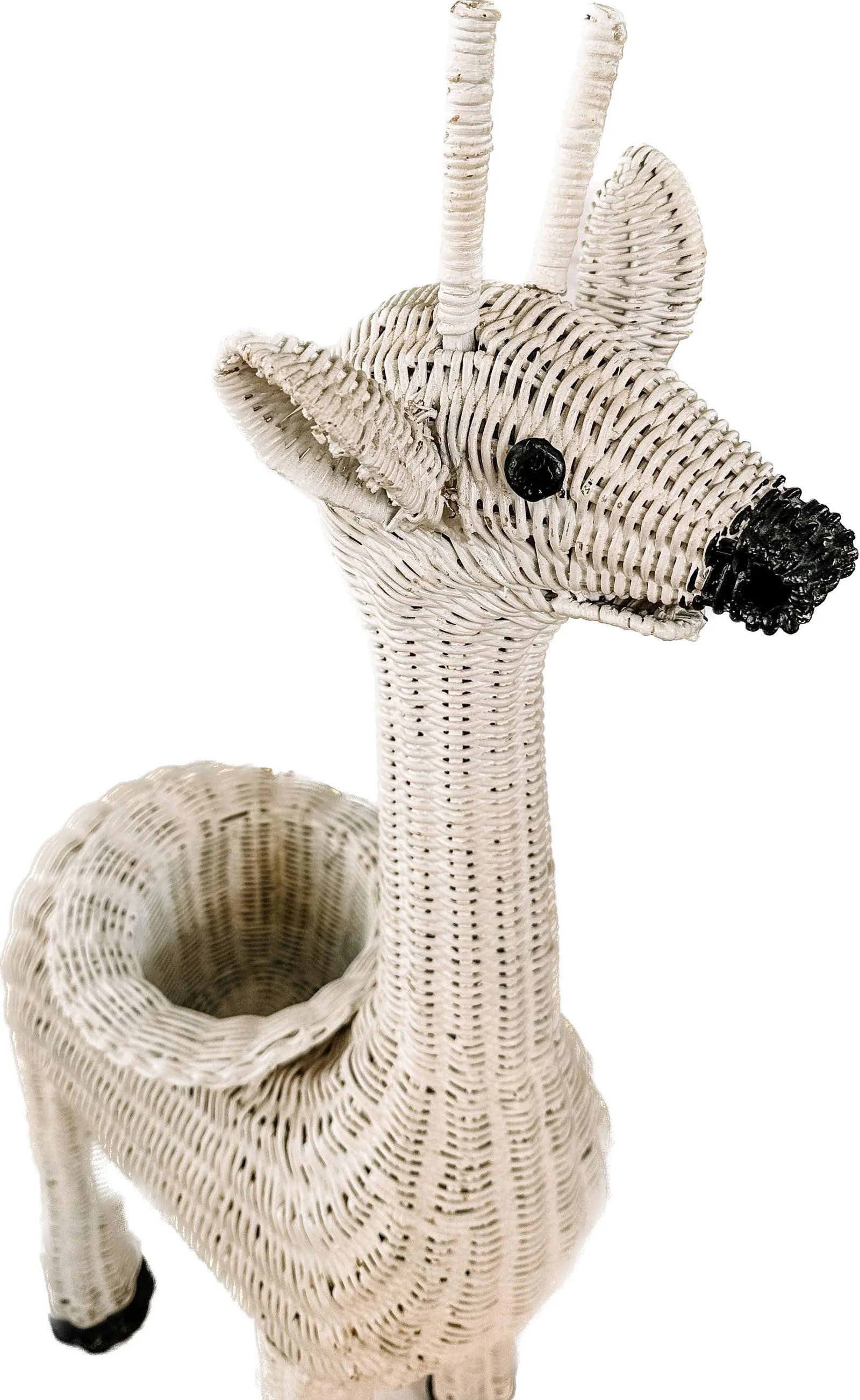 Vintage White Wicker Giraffe Animal Planter Stand - 2