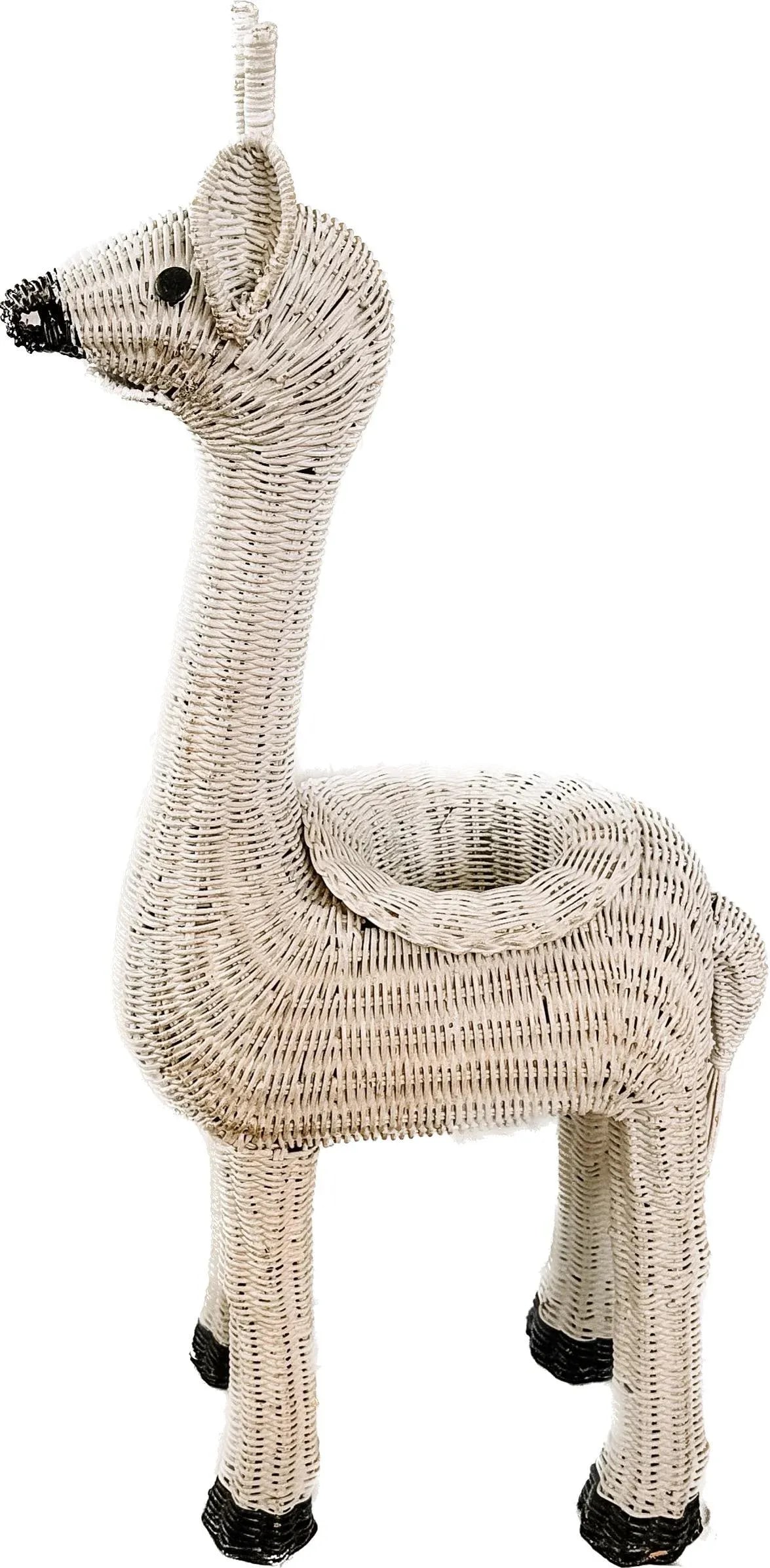 Vintage White Wicker Giraffe Animal Planter Stand - 4