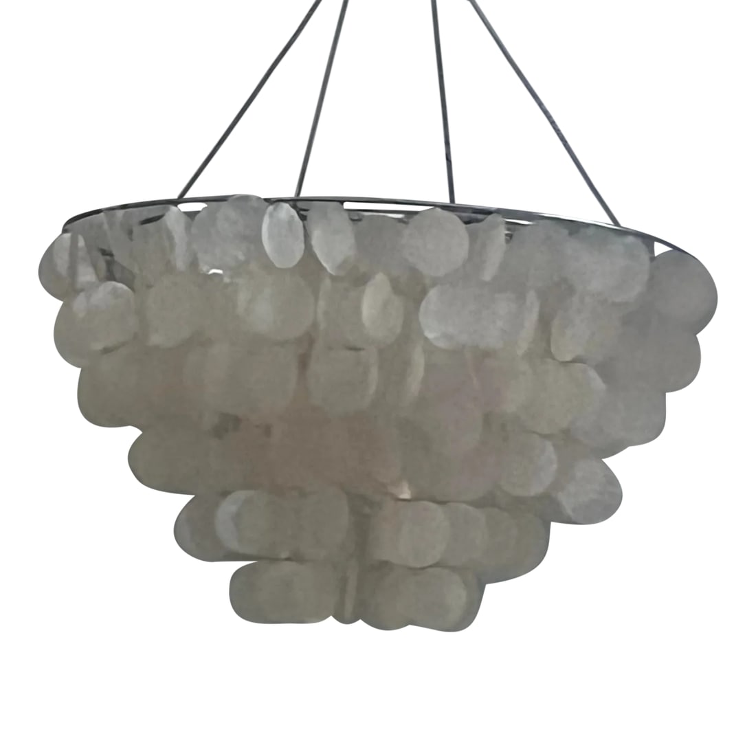 1970s Capiz Shell- Windowpane Oyster- 6 Tier Chandelier: If this wasn't a chandelier I'd hang it outside just to listen to the tinkling sounds of the shells as they brush together. It's a beautiful sound. Equipped with on/off switch and USA compatible plug.
