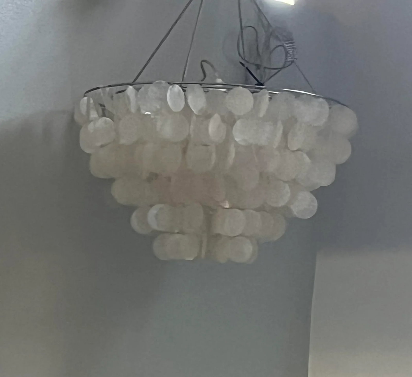 1970s Capiz Shell- Windowpane Oyster- 6 Tier Chandelier - 8
