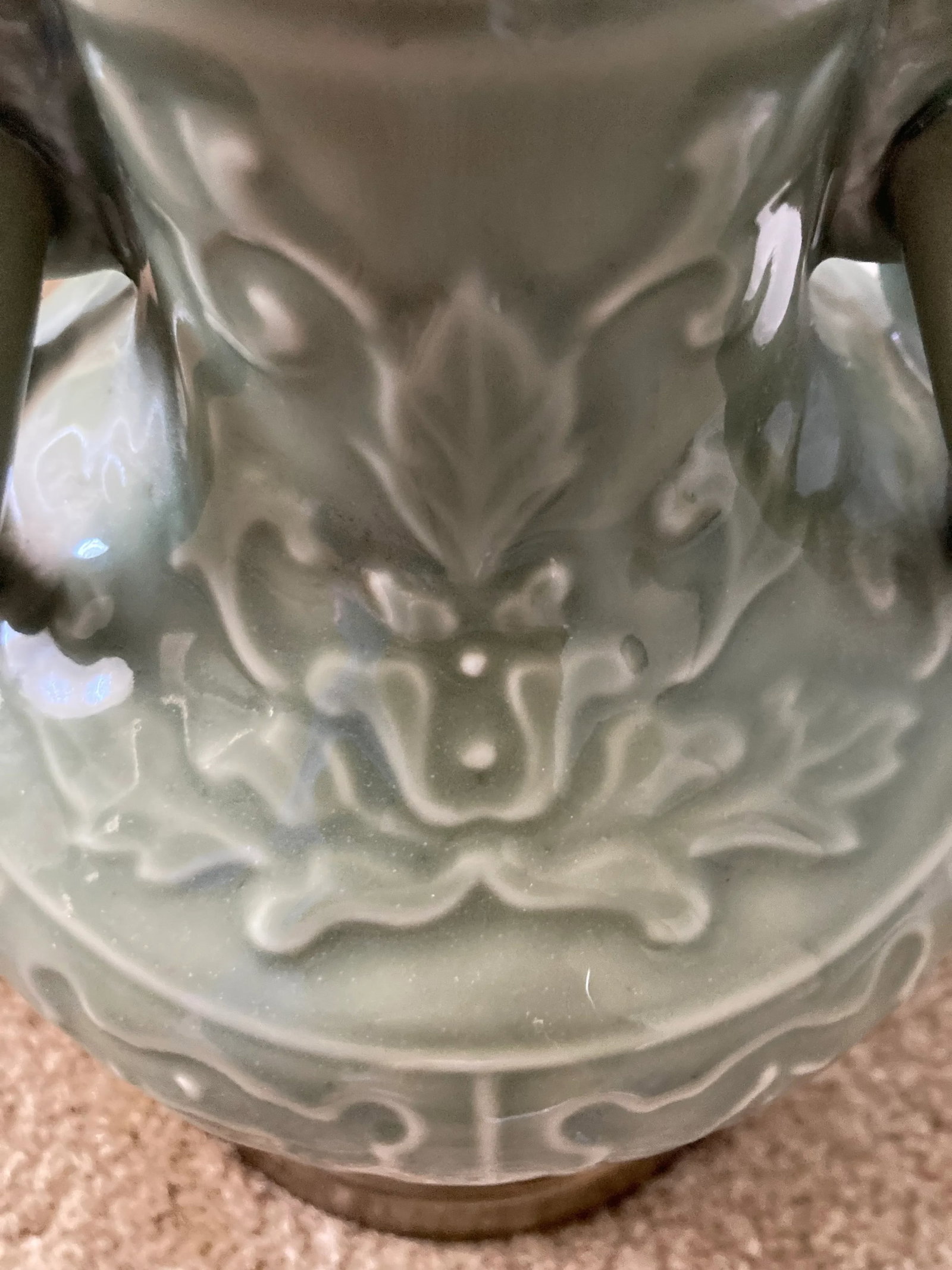 Mid 20th Century Deep Green Celadon and Brass Chinese Table Lamp - 3