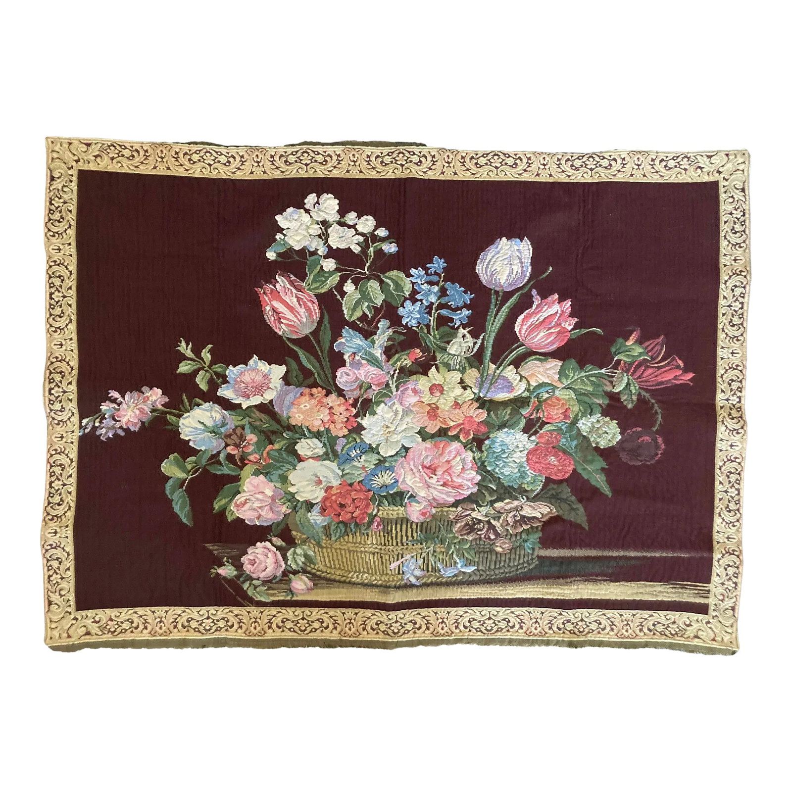 French 1950s Jaquard Floral Wall Tapestry