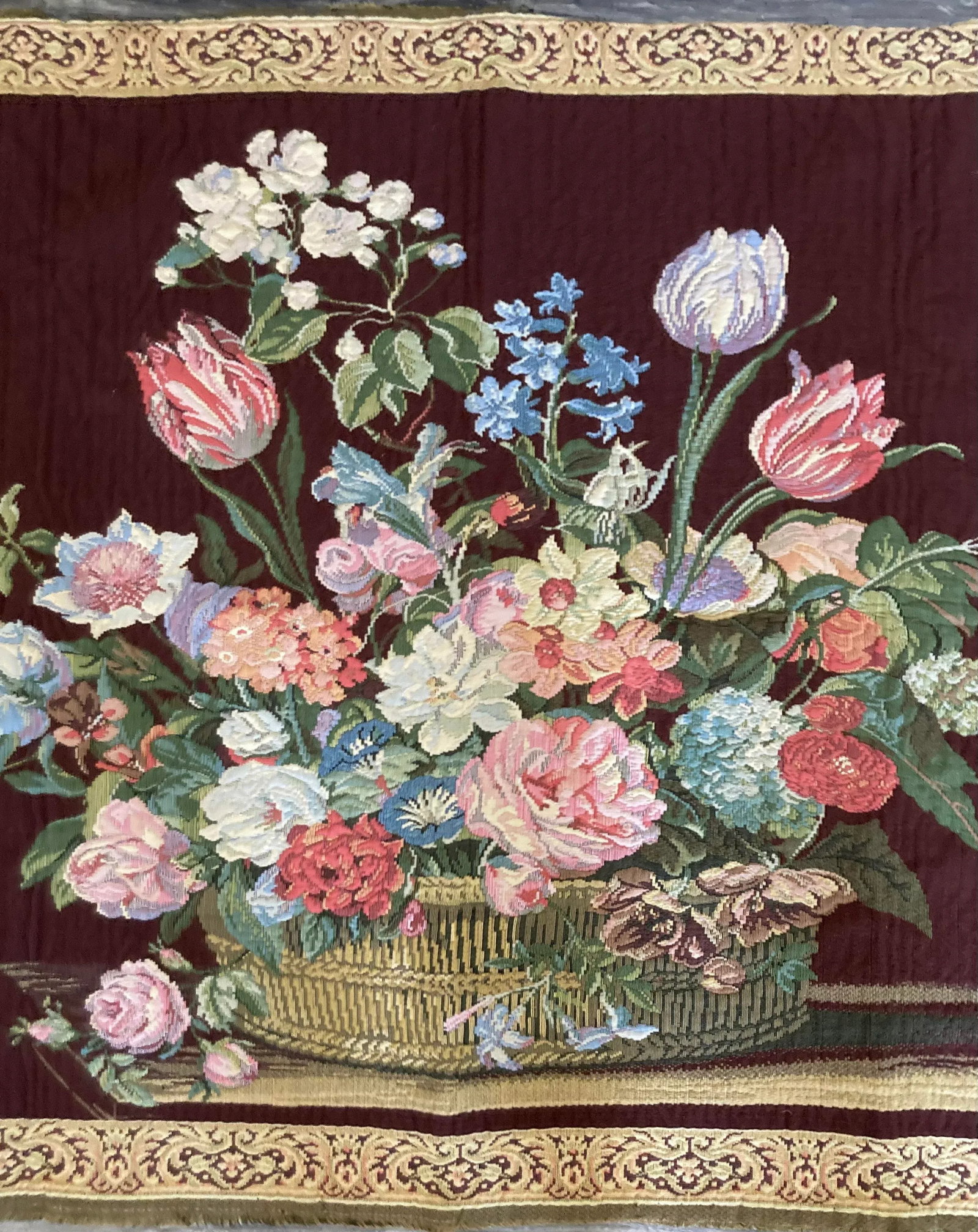 French 1950s Jaquard Floral Wall Tapestry - 3