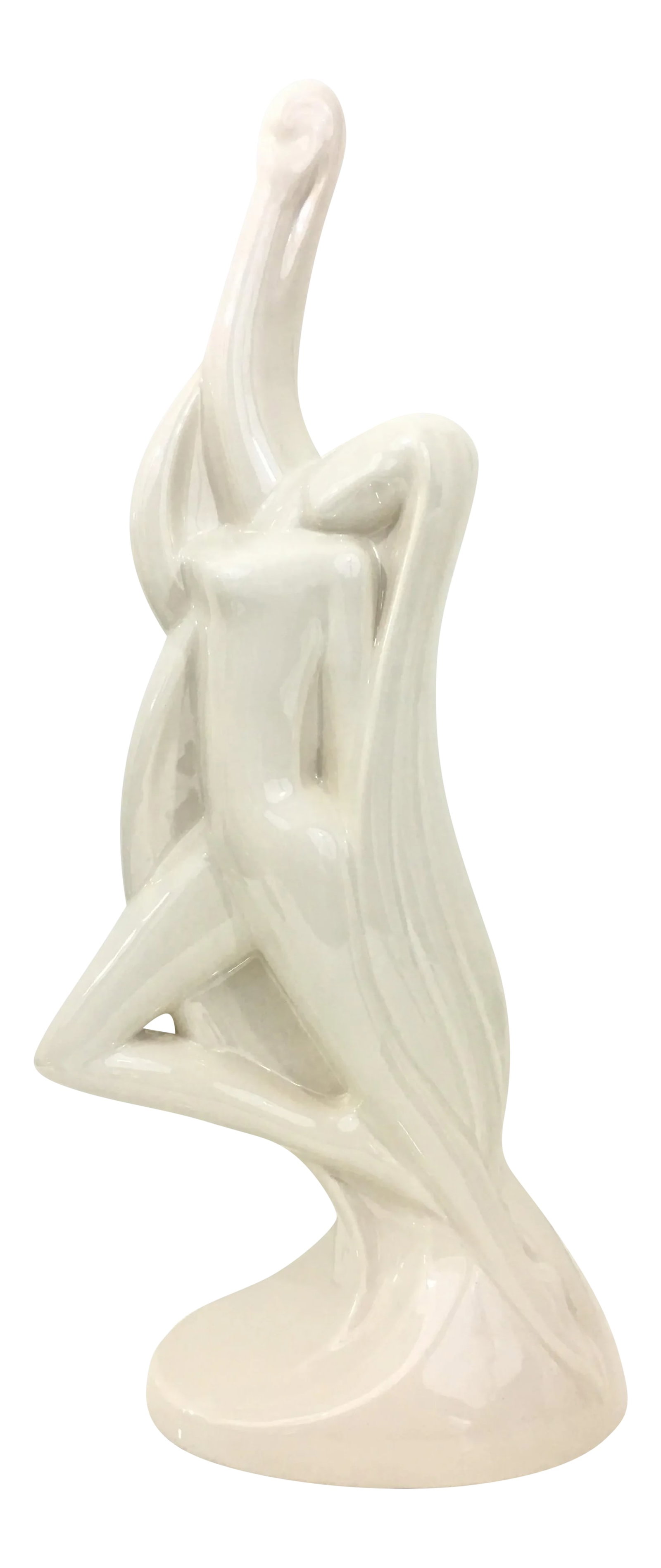 Vintage Haegar Goddess Ceramic Statue Sculpture: Being offered to be added to your personal collection is a vintage Haegar goddess ceramic statue sculpture. Stunning in her white and slightly pearlescent finish she is reaching her hand while