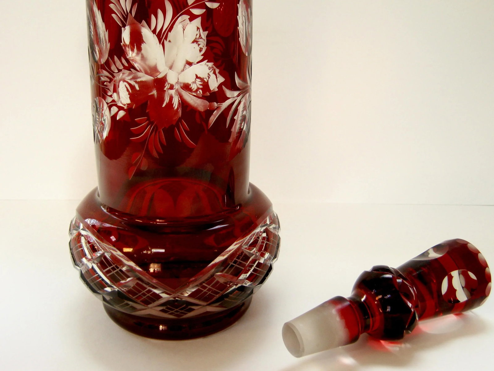 Antique Bohemian Etched & Cut Glass Decanter - 4