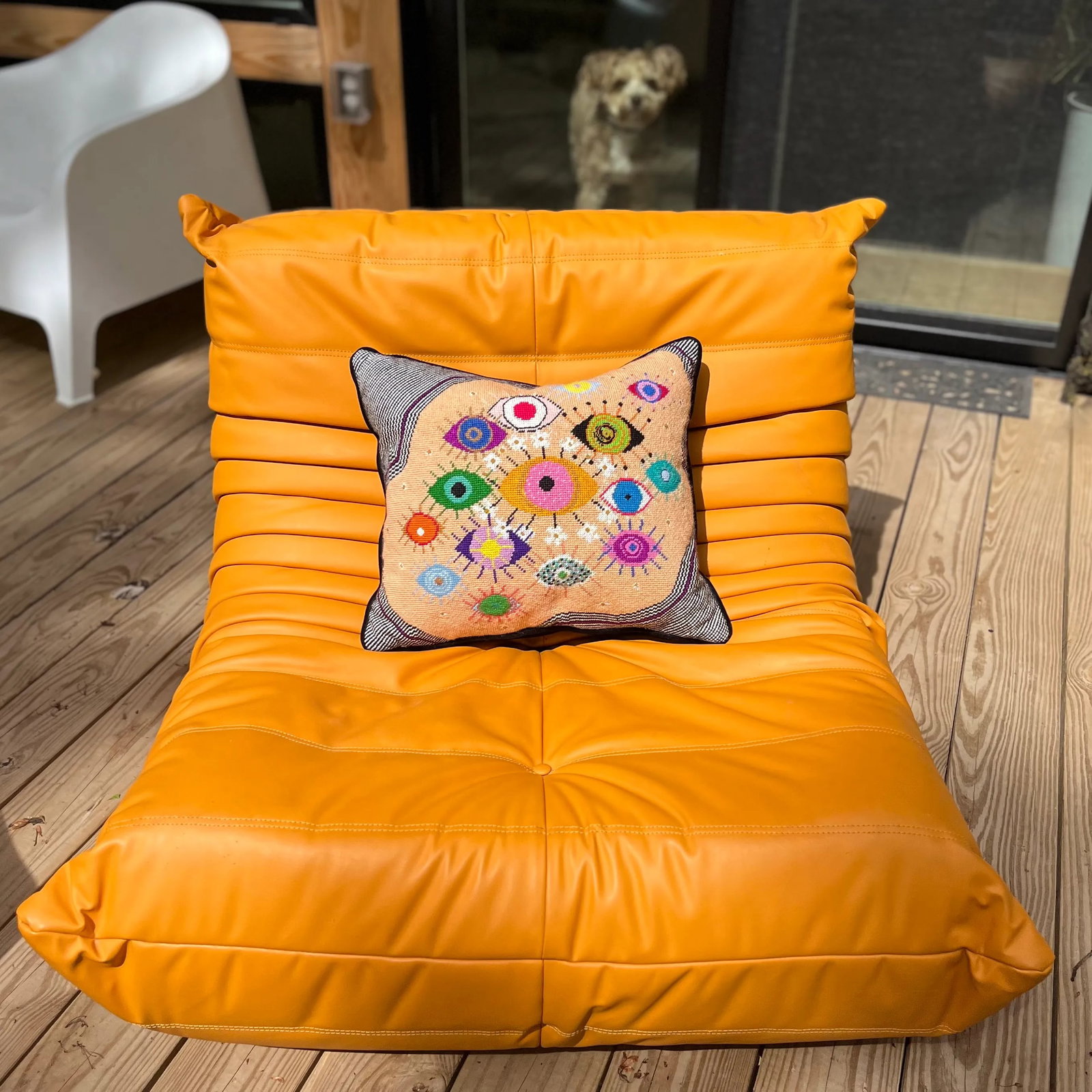 Needlepoint "IdolEYES" Hand-Embroidered Pillow, Original, One of a Kind - 2