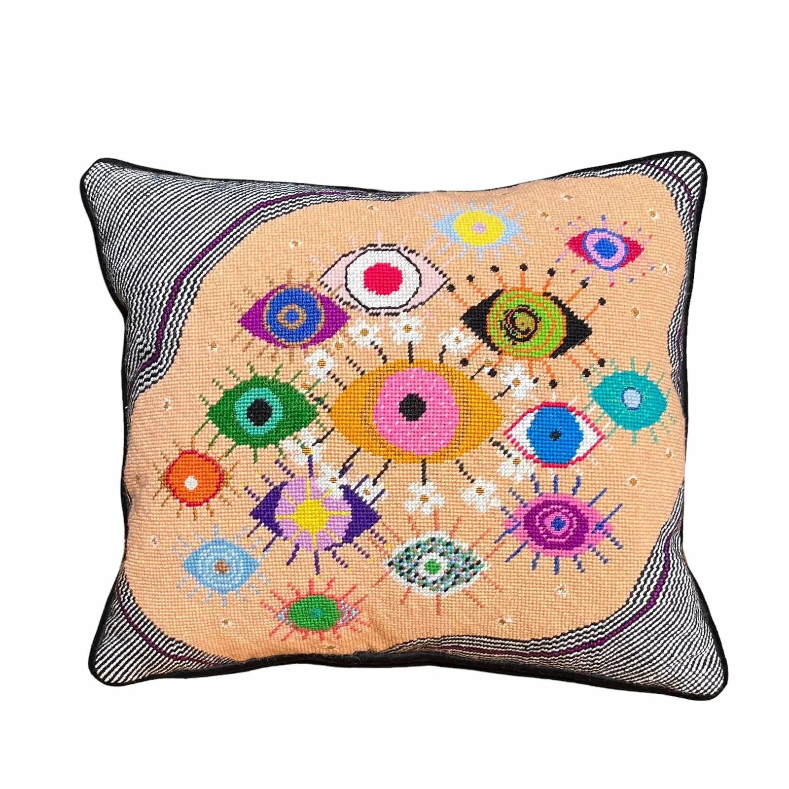 Needlepoint "IdolEYES" Hand-Embroidered Pillow, Original, One of a Kind - 3