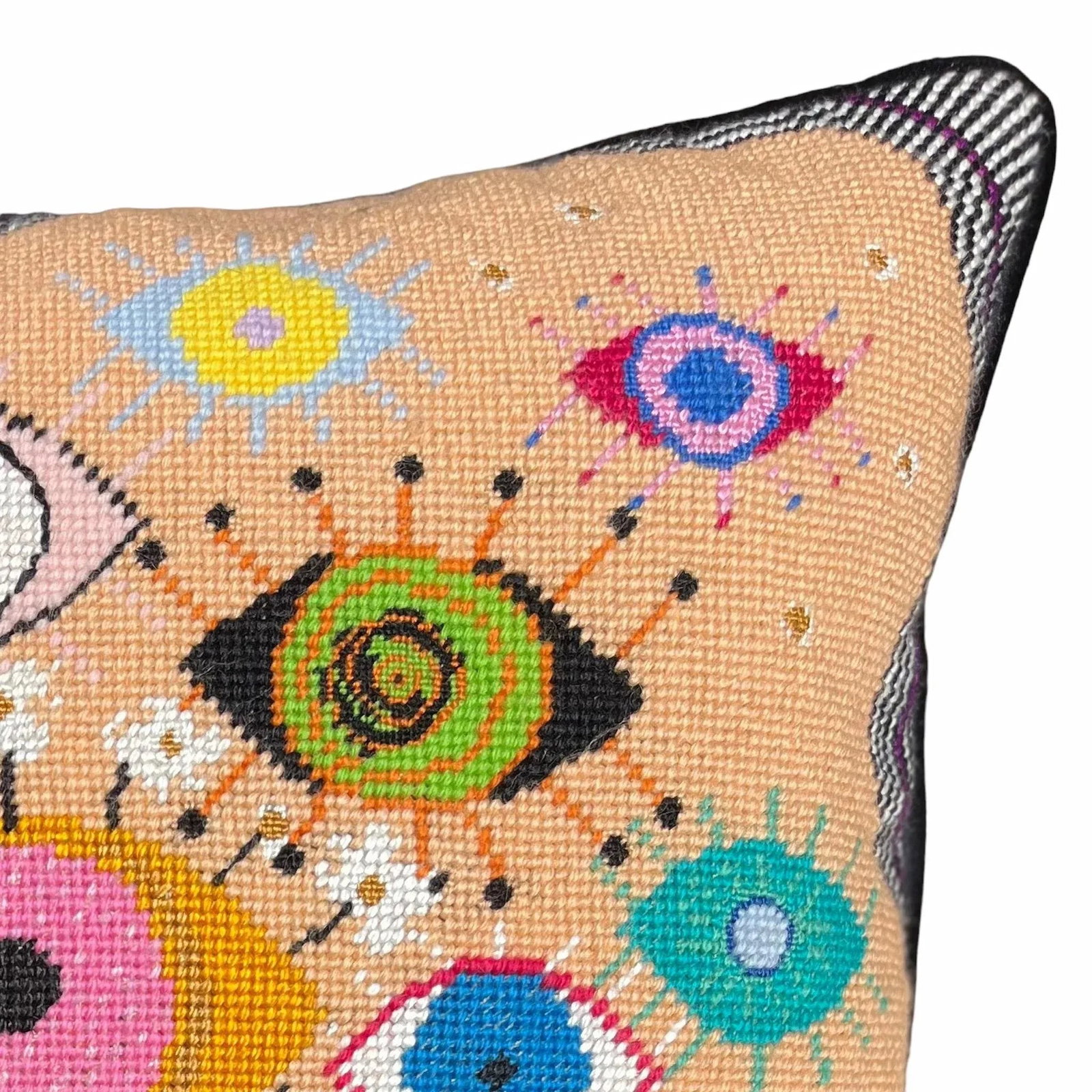 Needlepoint "IdolEYES" Hand-Embroidered Pillow, Original, One of a Kind - 6