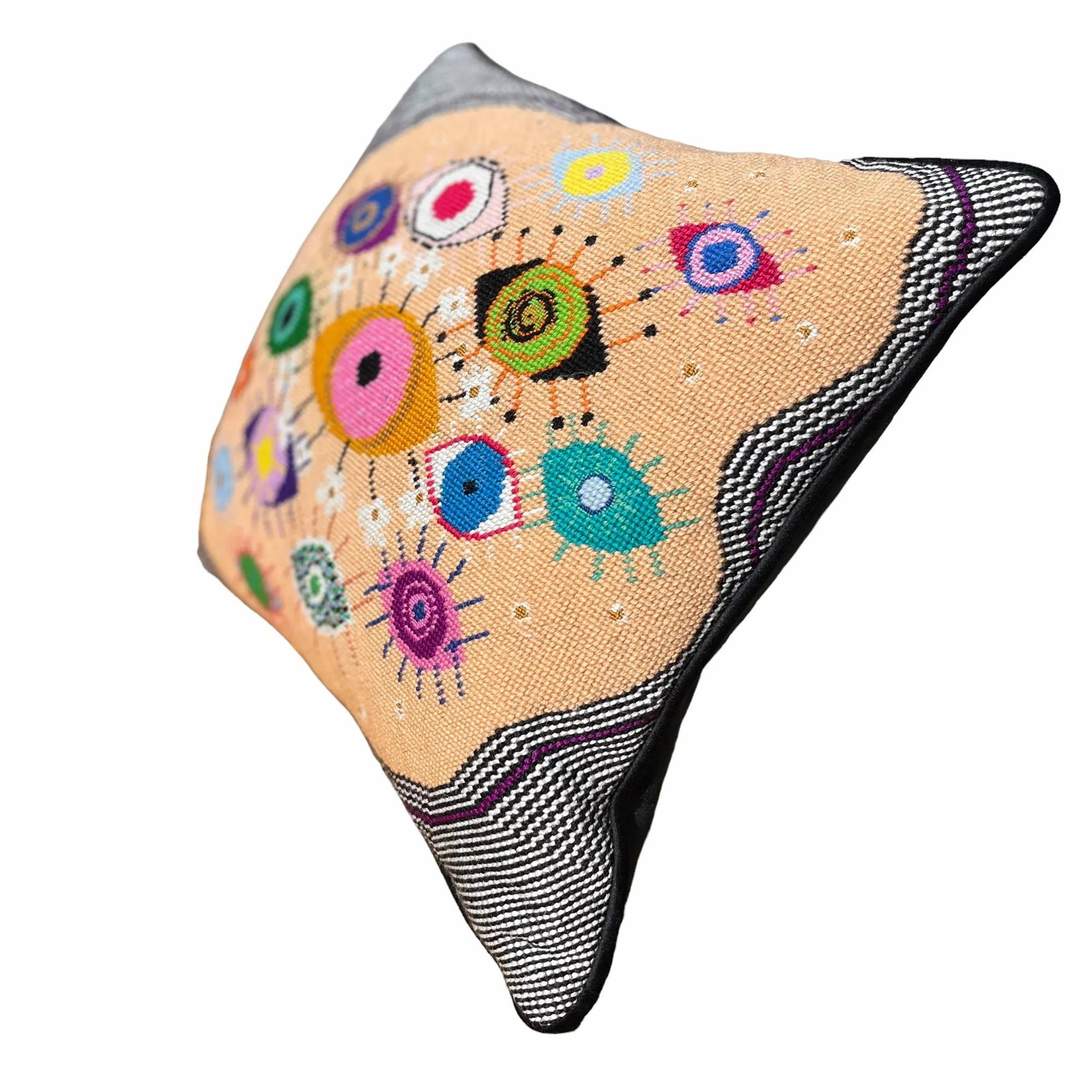Needlepoint "IdolEYES" Hand-Embroidered Pillow, Original, One of a Kind - 7