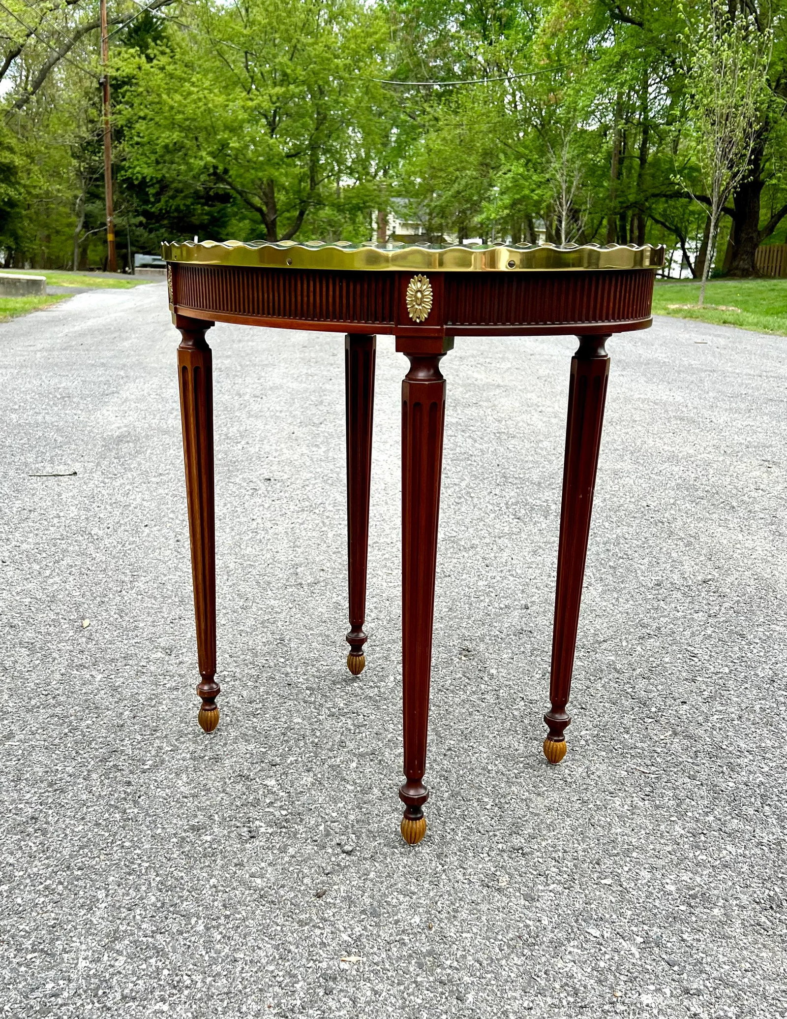 Baker Mahogany Oval Side Table With Shaped Brass Gallery - 2