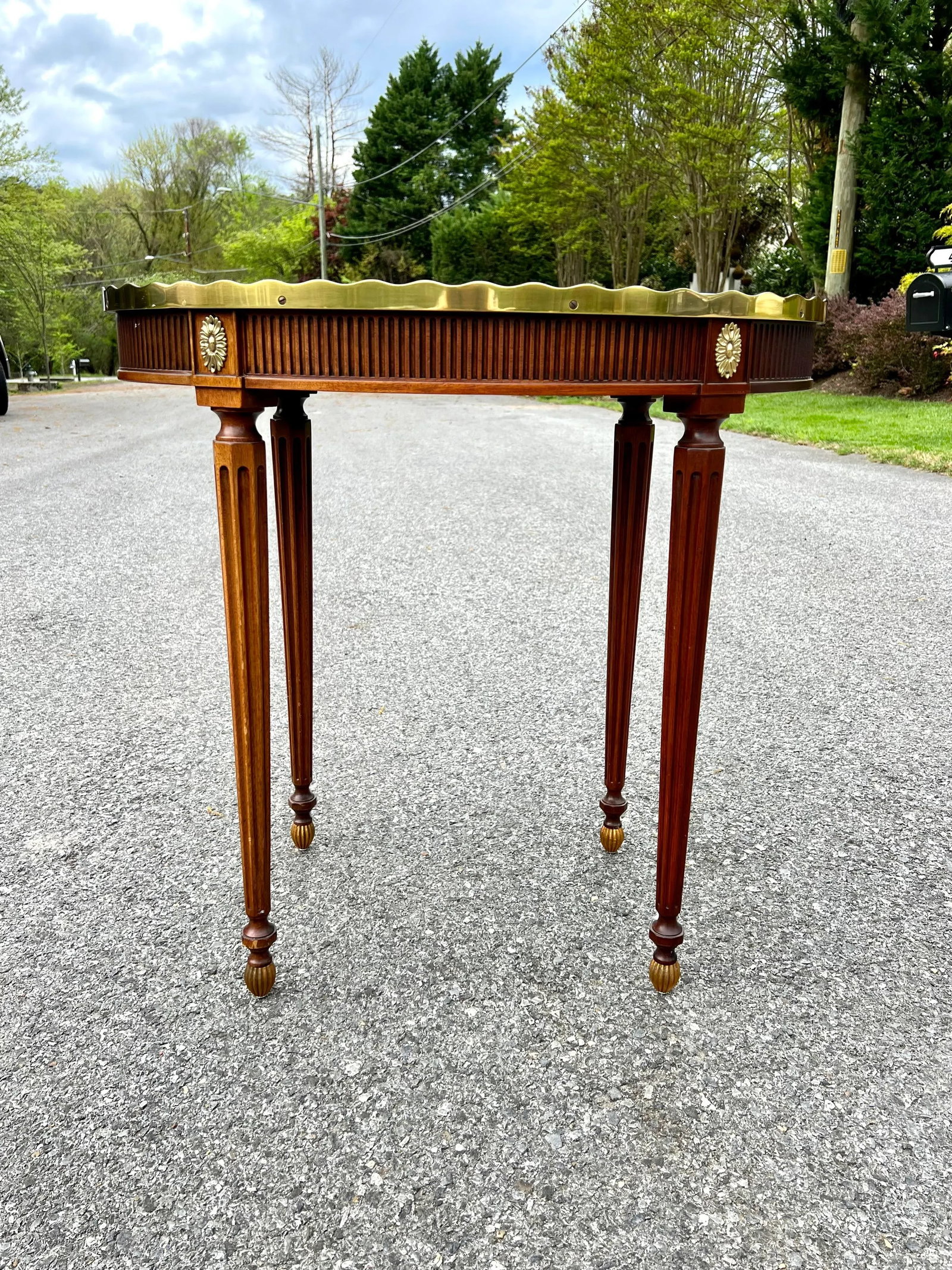 Baker Mahogany Oval Side Table With Shaped Brass Gallery - 3