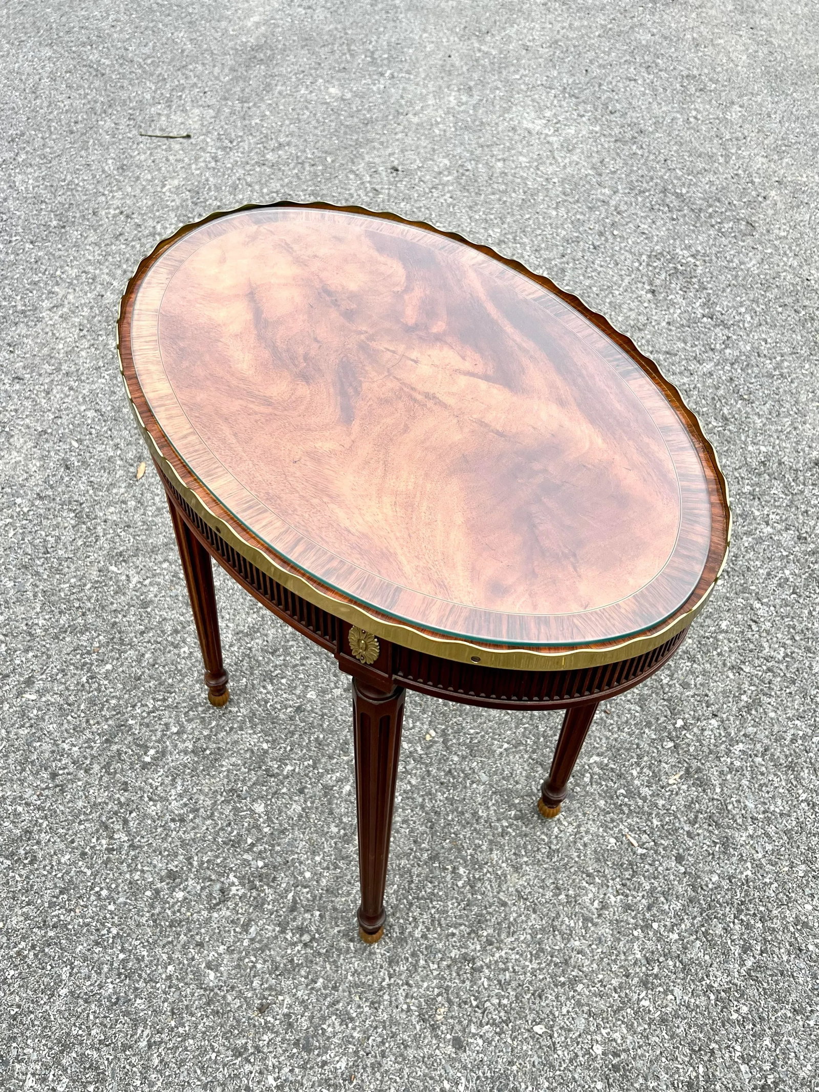 Baker Mahogany Oval Side Table With Shaped Brass Gallery - 4