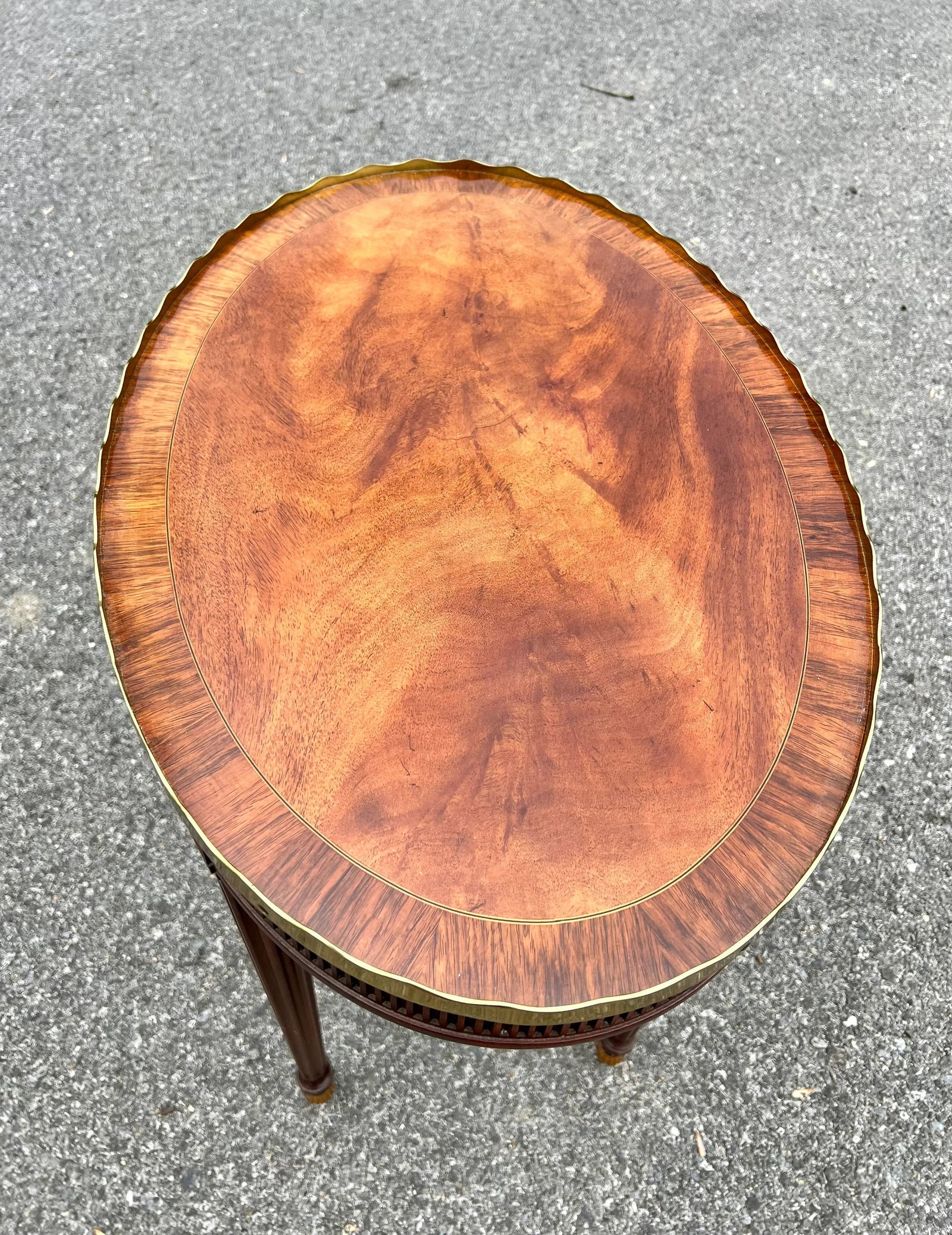 Baker Mahogany Oval Side Table With Shaped Brass Gallery - 5