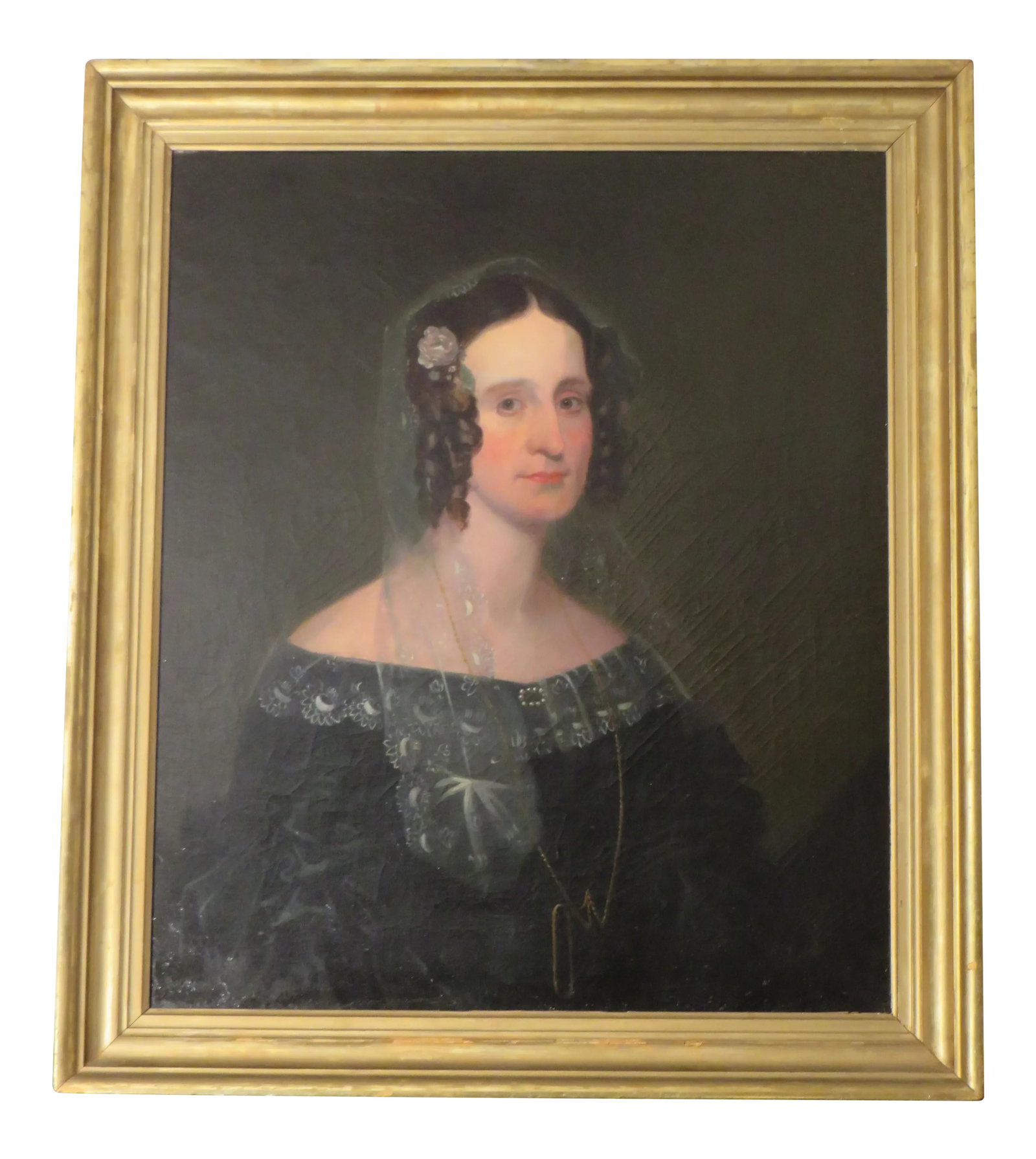 Antique Oil on Canvas Painting of a Woman: This is an antique, oil on canvas, painting of a woman which dates probably from late 18th or early 19th century. The painting is in good condition, with minor craquelures, the canvas is quite dark