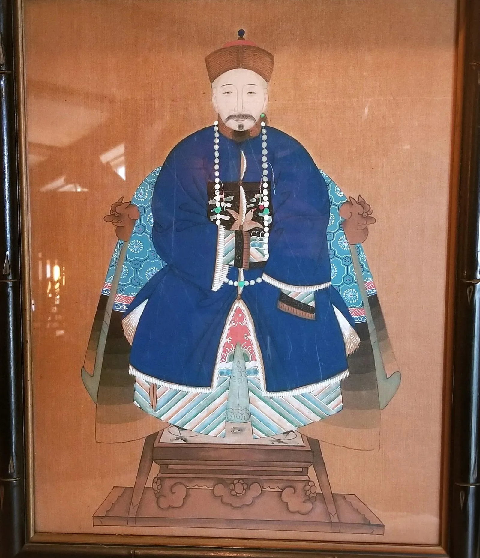 1930s Pair of Chinese Ancestorial Portrait Paintings, Framed - 5