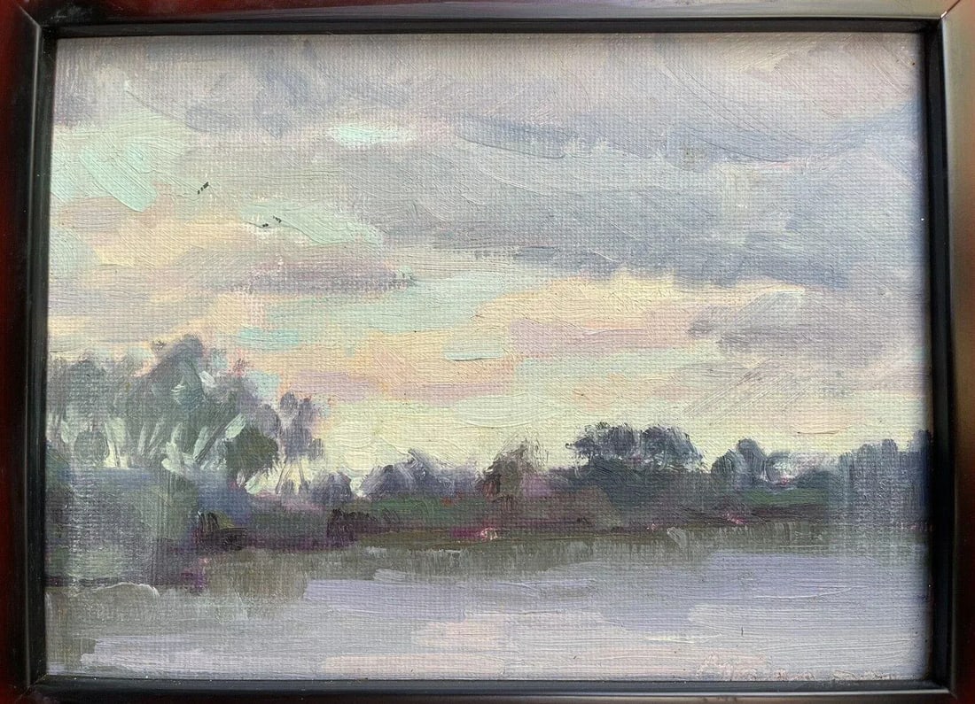 Morning Clouds Impressionist Plein Air Art Oil Painting Manon Sander 6" X 8" - 2