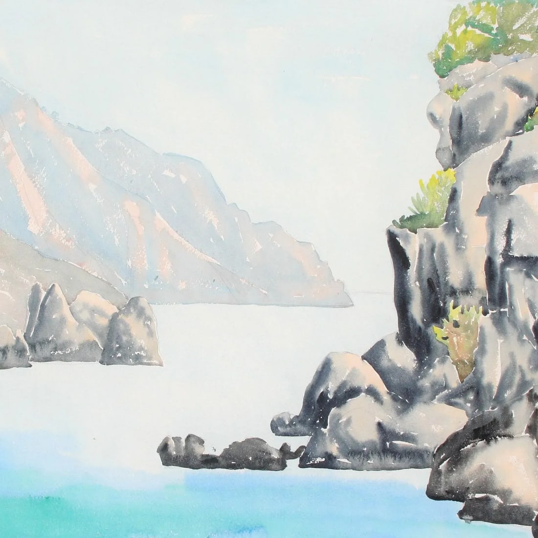 Original Vintage Nordic Waters Watercolor Painting - 2