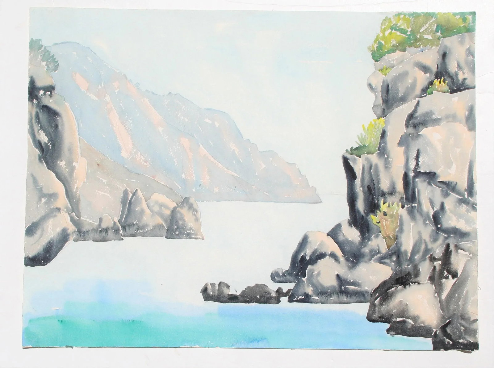 Original Vintage Nordic Waters Watercolor Painting - 4