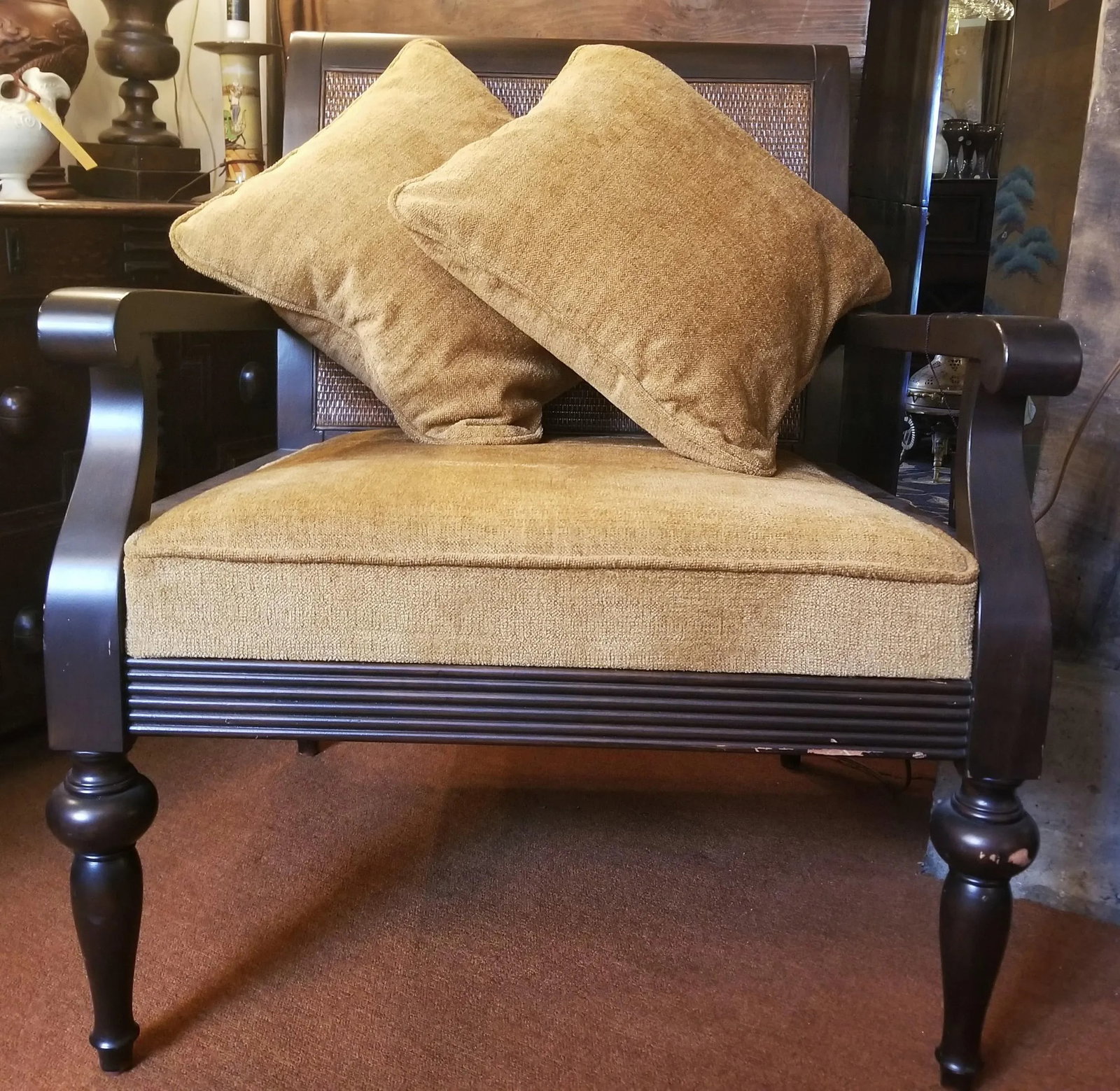 Palecek Chenille Lounge Chair With Throw Pillows - 3