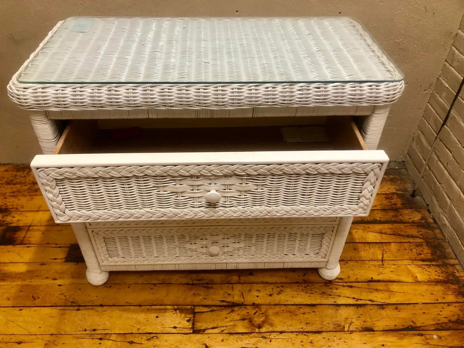 Vintage Boho Chic Henry Link for Lexington Woven Wicker Dresser With Glass Top - 4