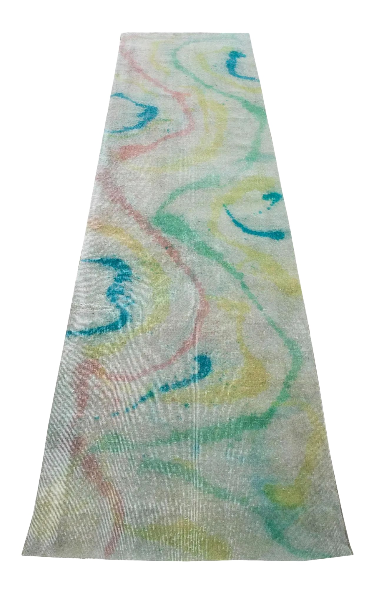 Modern Green Coloful Contemporary Runner Distressed Wool 3'2" X 12'4" (1 of 4)