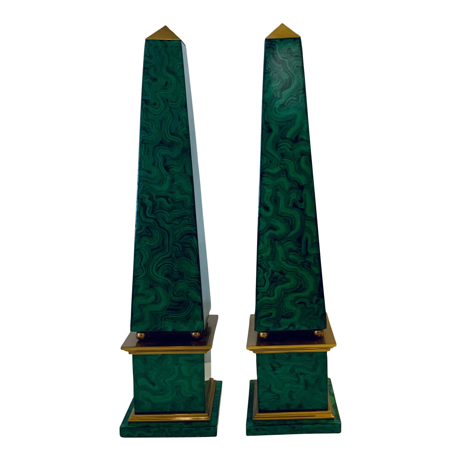 Maitland-Smith Large Modern Faux Malachite Obelisks Pair (1 of 6)