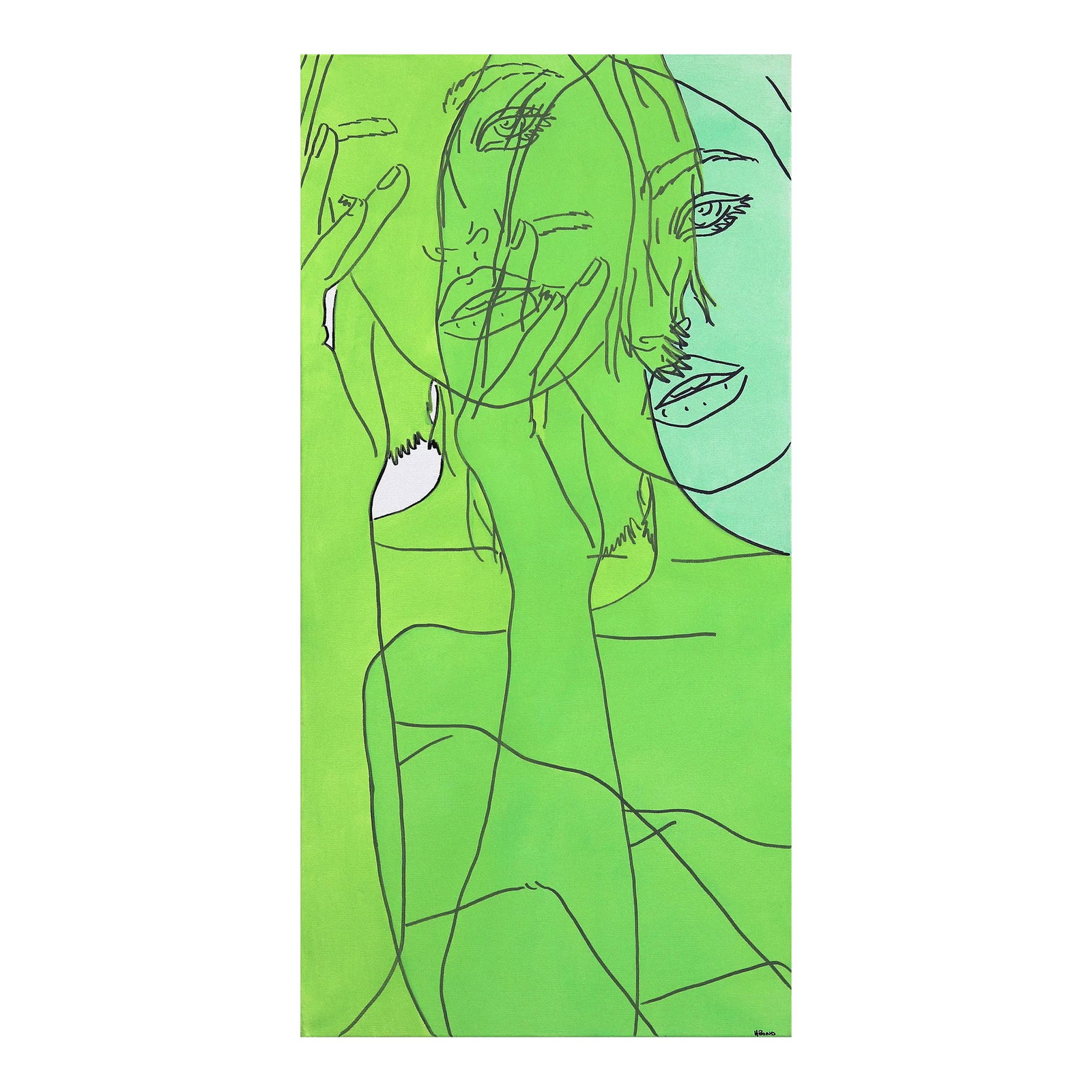 Untitled (Spring V) Original Artwork by Hilary Bond: In bold, acrylic line paintings, US artist Hilary Bond depicts the heads and torsos of women, often repeating the image in overlapping compositions. Her contemporary groups of pop culture portraits