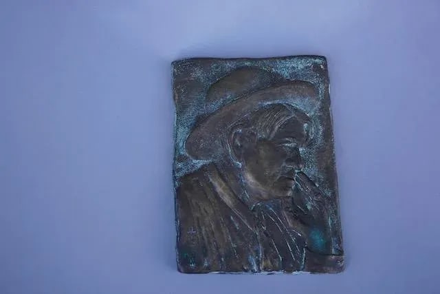 Charles Marion Russell - Self Portrait - Low Relief Bronze Plaque - 3