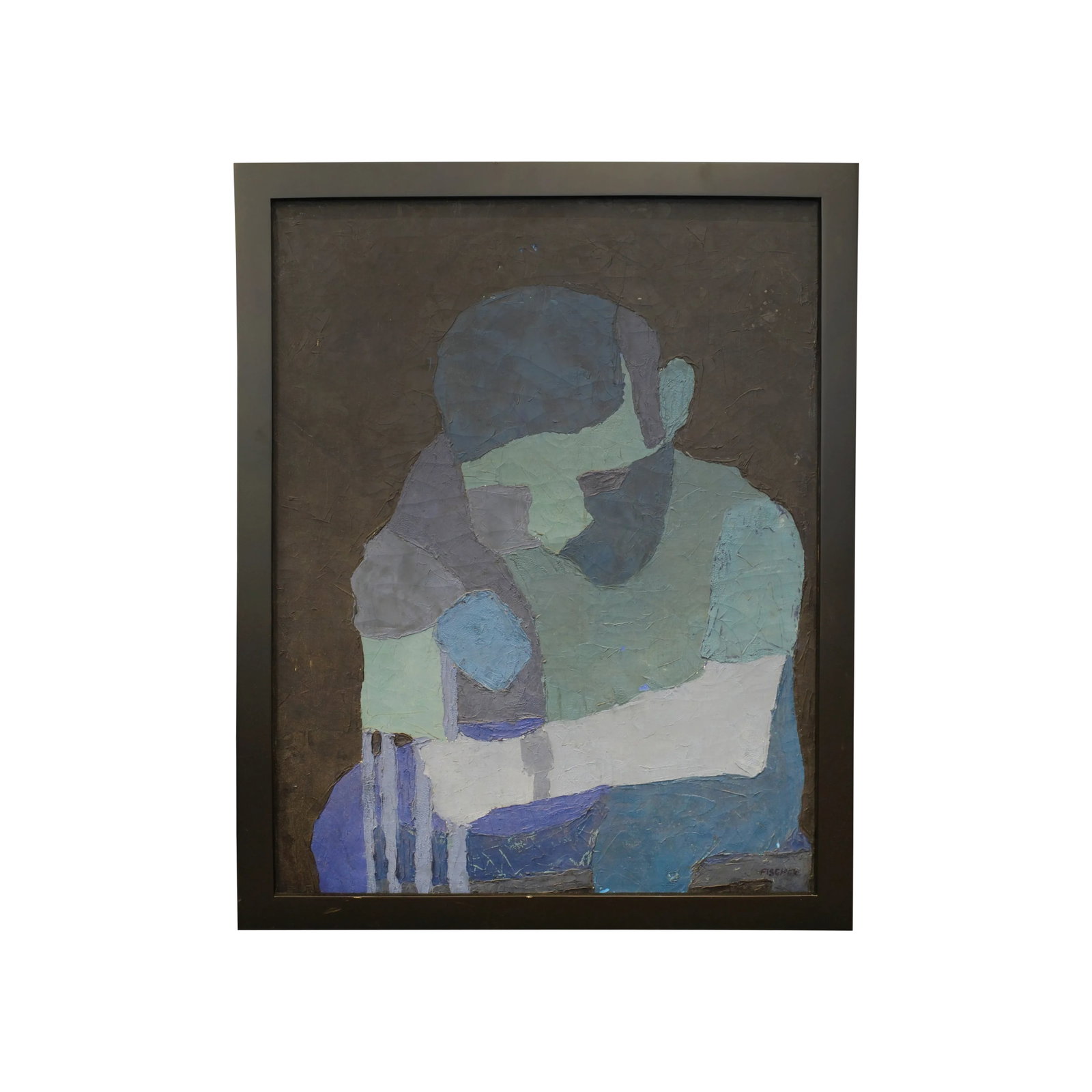 Deep Thought Expressionist Figurative Painting in Blue and Grey, 1981 - 2