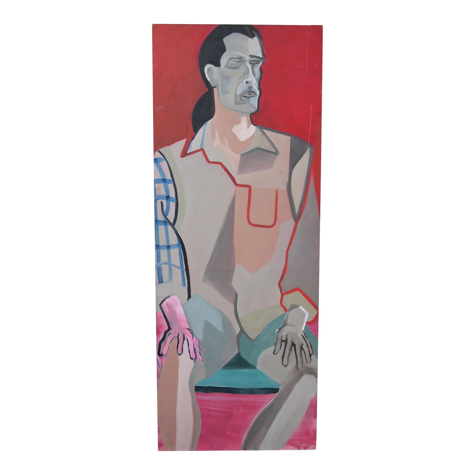 Original Greg Puglese Large-Scale Expressionist Portrait Painting on Door Panel: -Original GREG PUGLESE Portrait PAINTING 78x30" Paint / Door Panel Large-Scale Life-Sized Man Artist Modern Contemporary Expressionist Art -Beautiful, large-scale (larger than life-sized),